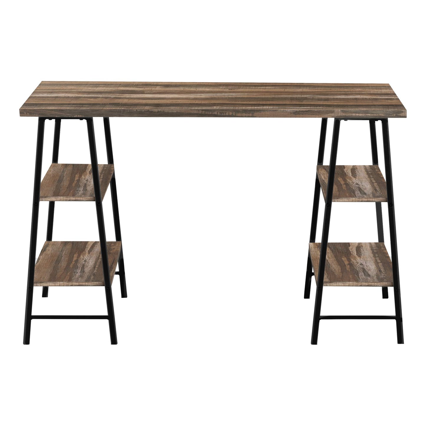 Monarch Specialties I 7525 Computer Desk, Home Office, Laptop, Storage Shelves, 48" L, Work, Metal, Laminate, Brown, Black, Contemporary, Modern