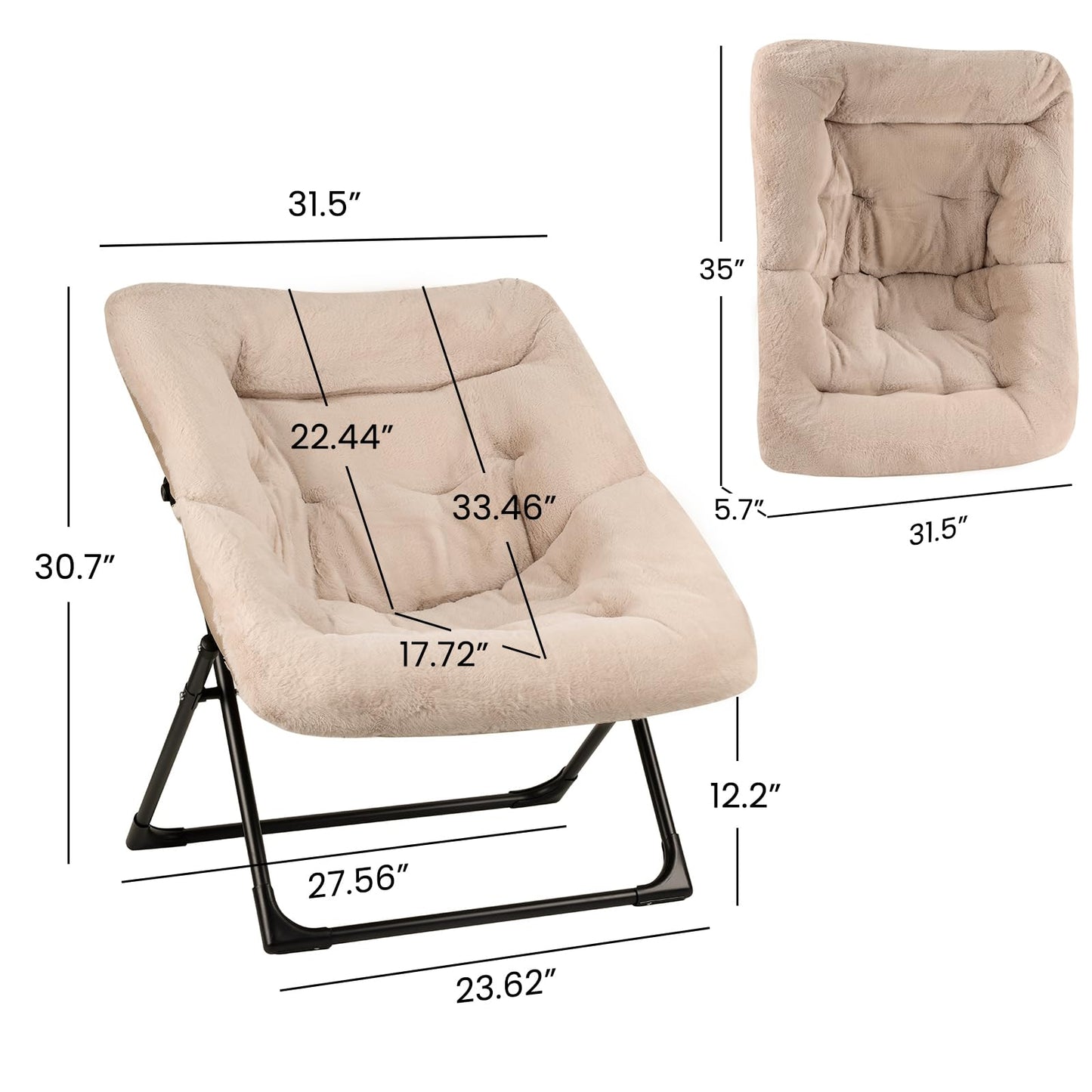 Mordchil HF Comfy Saucer Chair for Adults, Set of 2, Soft Faux Fur Bedroom Chair, Accent Dorm Chairs, Flexible Living Room Reading Chairs, Oversized Folding Lounge Seat for Teens, X-Large, Camel