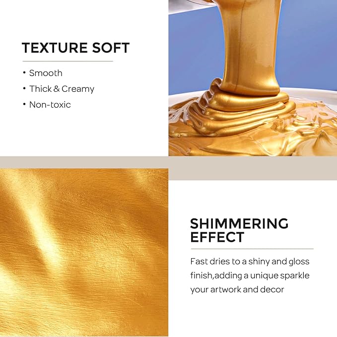 Nicpro Acrylic Paint Metallic Gold, 33.8oz/1000ml Large Gold Leaf Paint