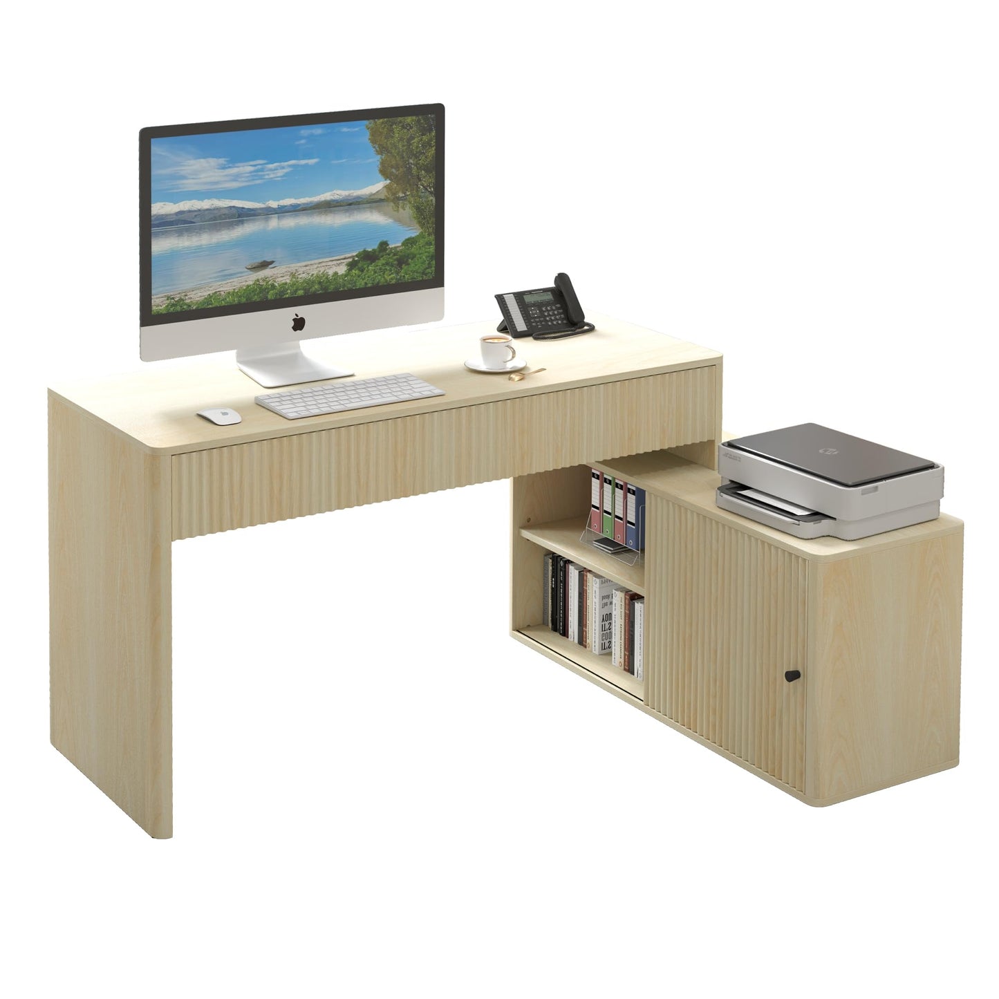 Giratree Modern Computer PC Desk Table with Storage, Corner L Shaped Desk with Drawers, Home Office Desk for Bedroom and Small Space, for Writing, Executive, Study, Work, Vanity - Natural