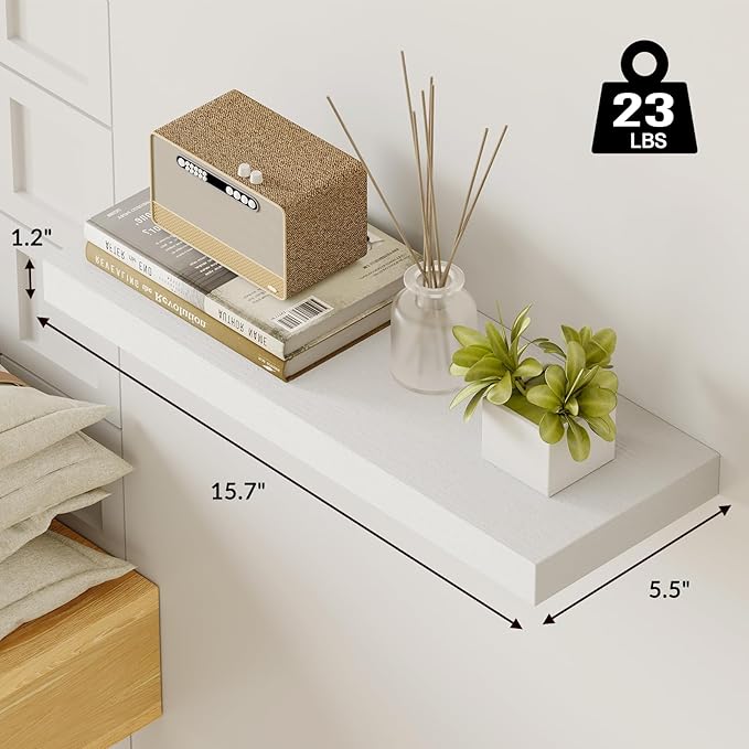 Fixwal White Shelves, 15.7in Floating Shelves, Farmhouse Shelf Wall Decor