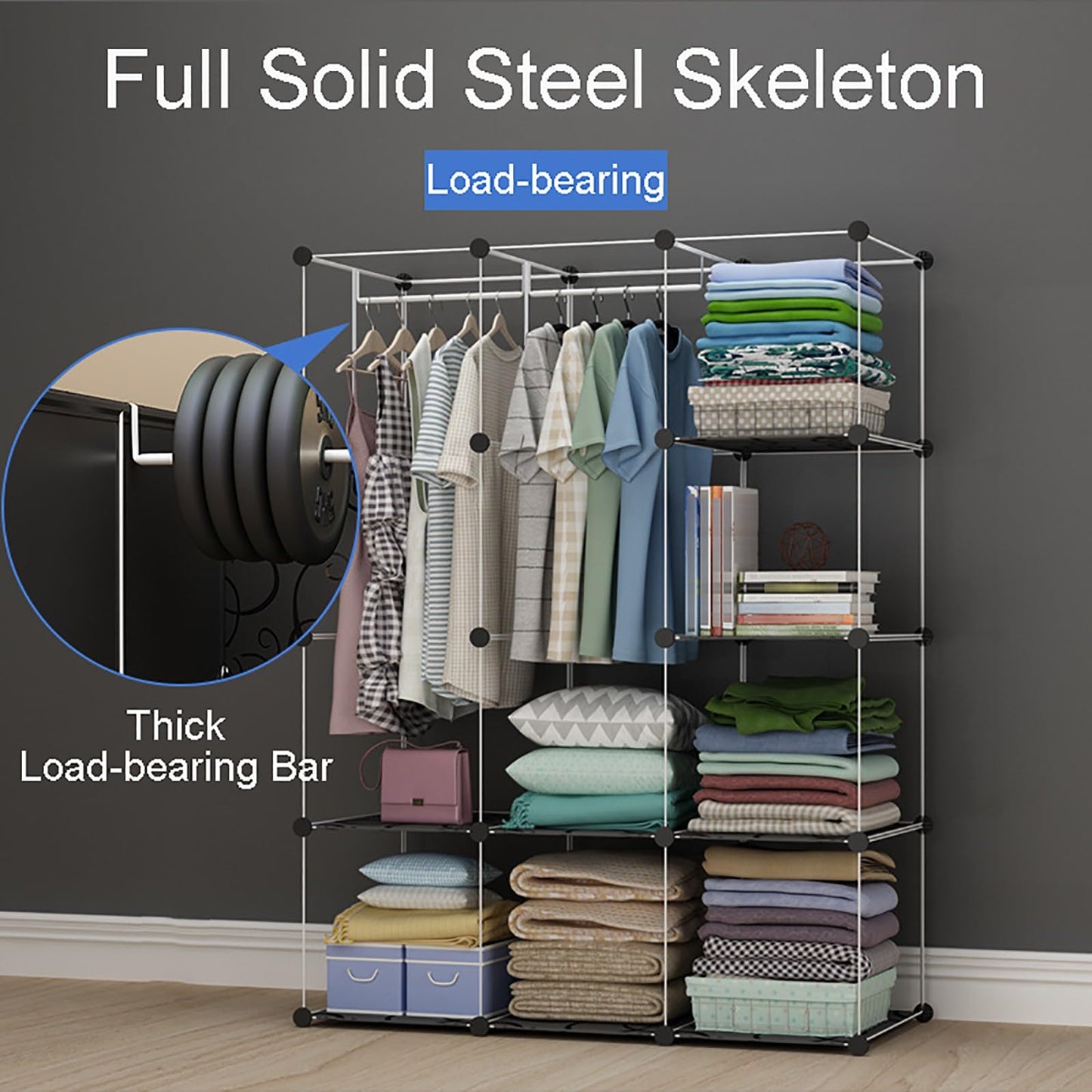Floor-Standing Solid Wood Rotating Coat Rack，Foldable Portable Modular Plastic Wardrobe & Shoe Storage Cabinet, Multi-Functional Organizer for Bedroom, Hallway, Entryway - Ideal for Clothes,