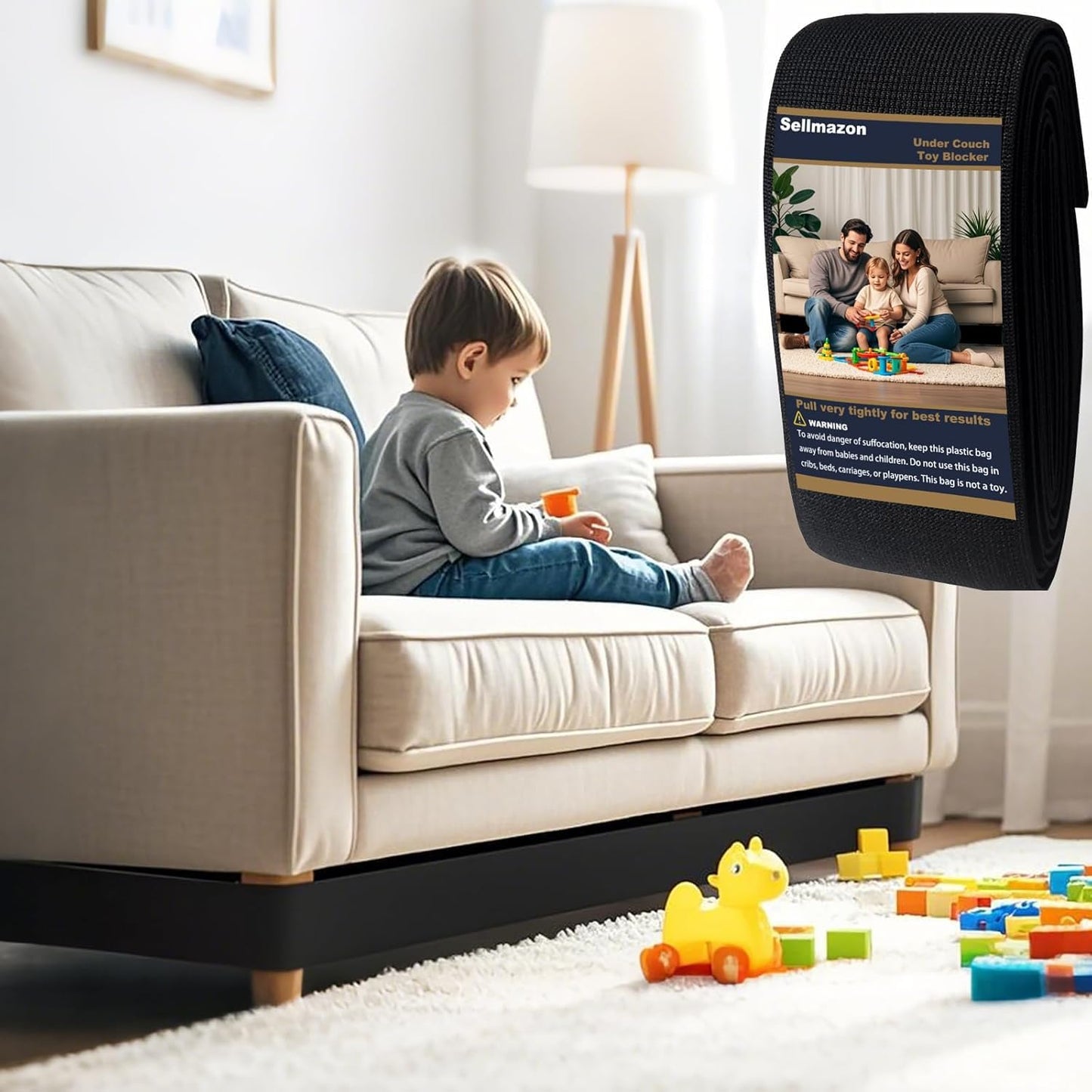 Sellmazon Under Couch Blocker for Kids and Pet Toys, 3 inch x 123inch, Toy Blocker for Bed and Furniture, Stop Toys Going Under Sofa