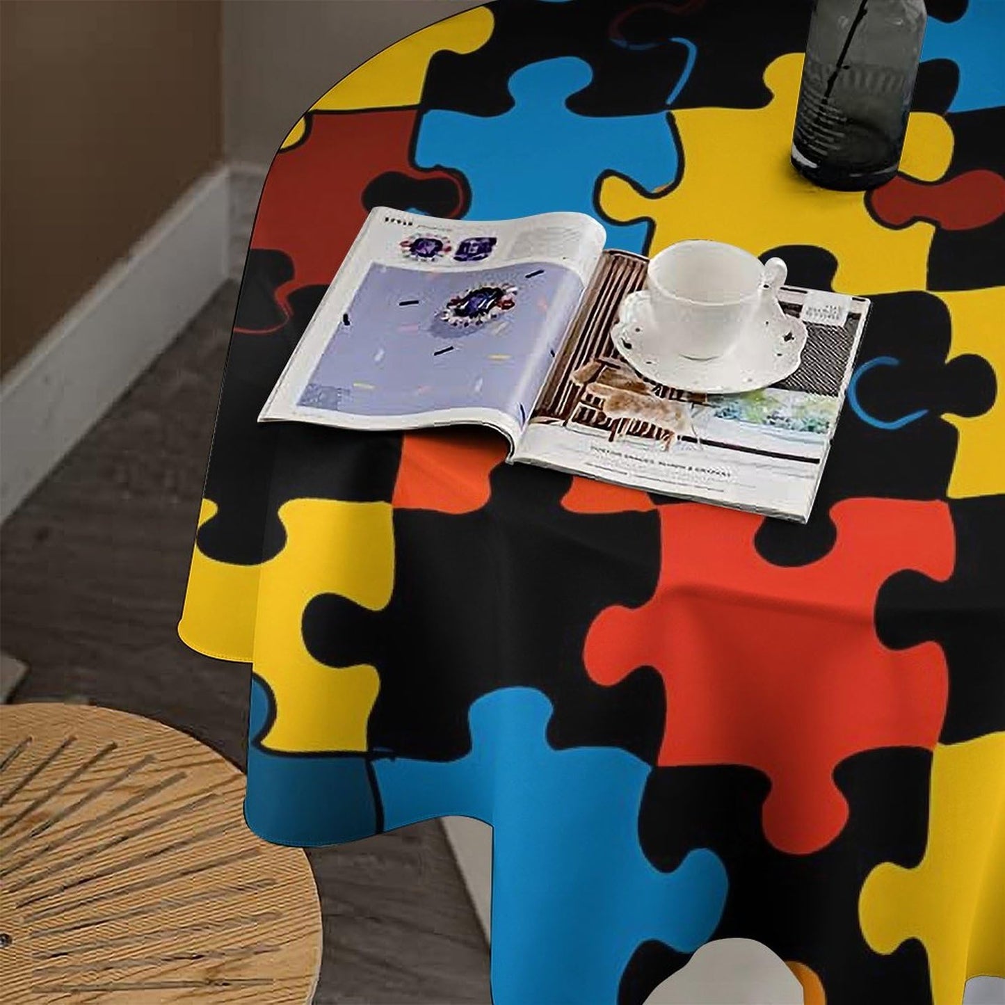Puzzle Print Round Tablecloth Decorative Table Cover