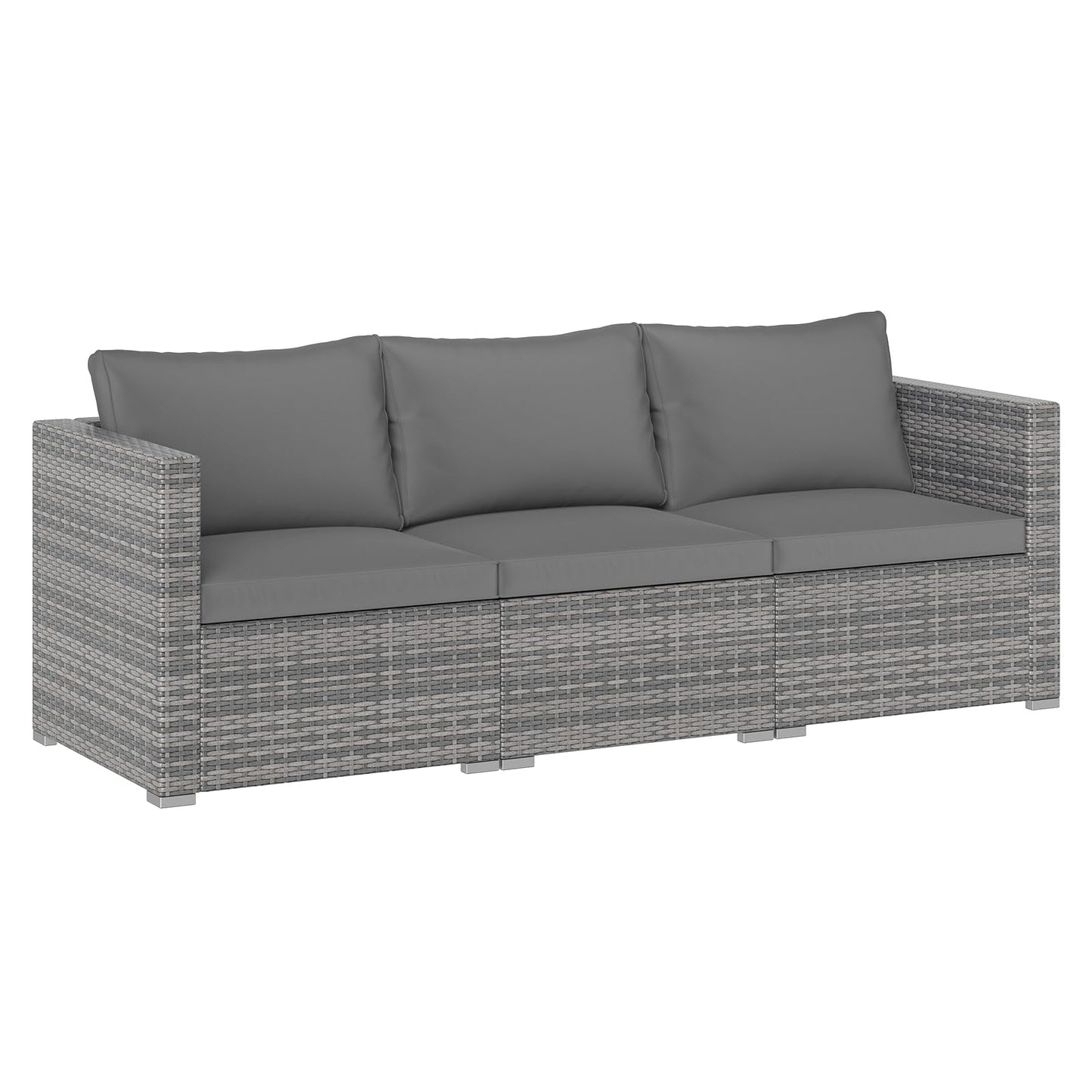 Tangkula 3 Seat Outdoor Wicker Sofa Set, Modular PE Rattan Patio Cushioned Sectional Couch Set, Outside Furniture Set for Deck, Backyard, Porch, Garden & Poolside (Grey)