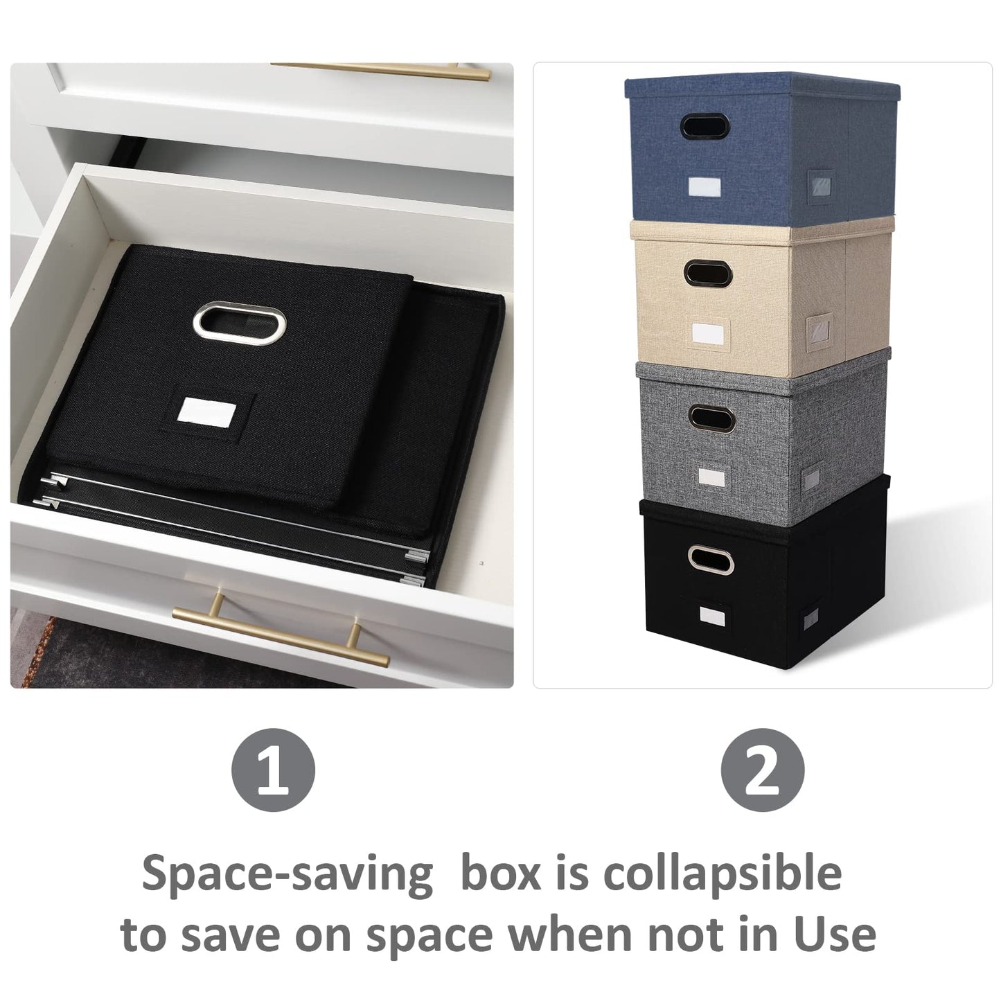 DYWMM File Organizer Collapsible Storage Box for Office File Box with Lids Document Organizer for Office and Home Easy Slide Durable Hanging File Box (Black)
