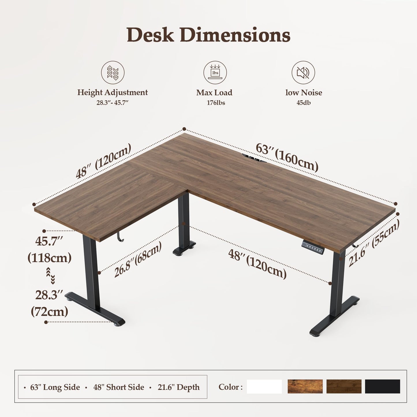 Klicelor L Shaped Standing Desk 63 x 48 Inch, Electric Height Adjustable Corner Desk for Home Office Workstation, Ergonomic Sit Stand Computer Table with Memory Controller, Dark Walnut