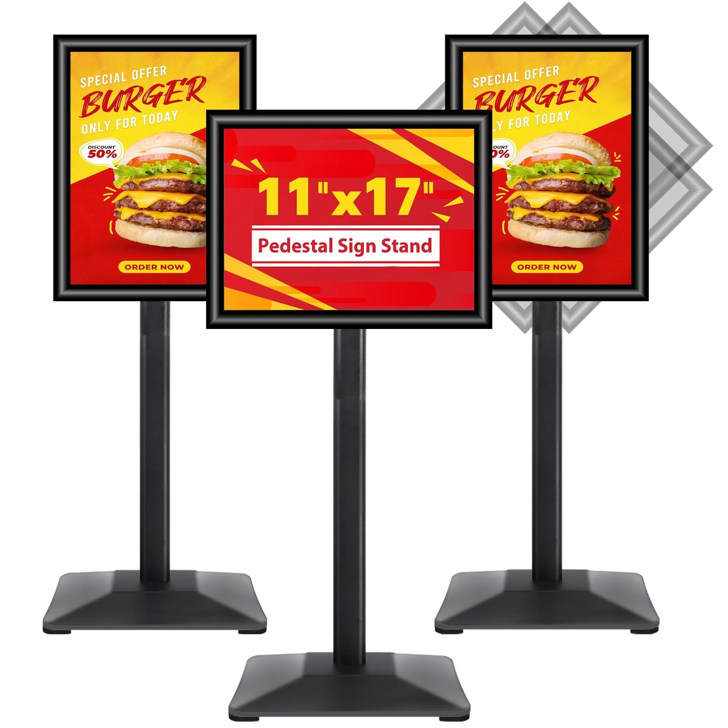 VAIIGO Sign Stand 11x17inch Pedestal Sign Holder Poster Stand 3Packs Adjustable Floor Standing Sign Holder with Heavy Duty Display Stand for Indoor Outdoor Business Store Sign Holders(Black)