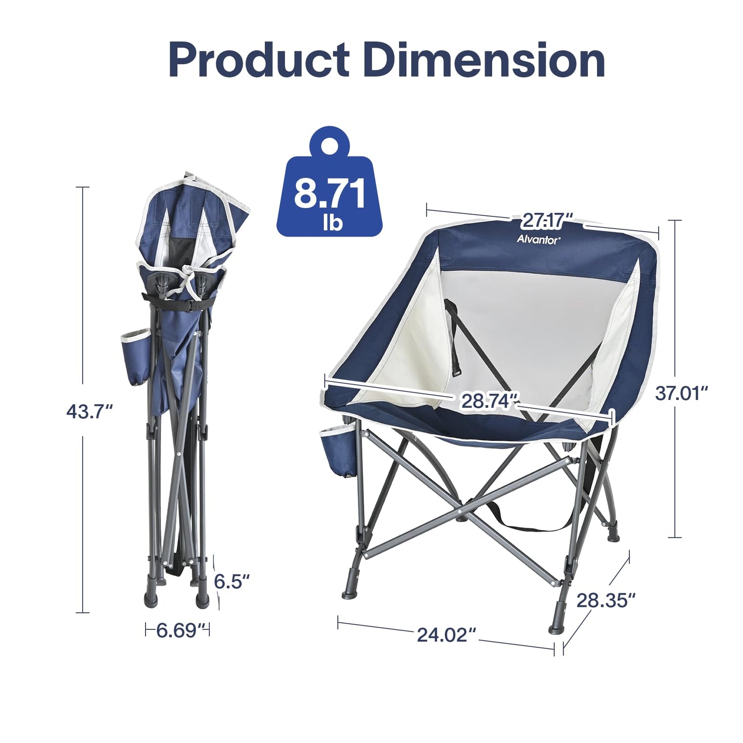 Alvantor Folding Camping Chair with Breathable Mesh, Portable Outdoor Chair for Adults, Heavy Duty Steel Frame Supports 250 lbs, Built-in Cup Holder, Carry Strap for Camping Beach Sports Tailgating