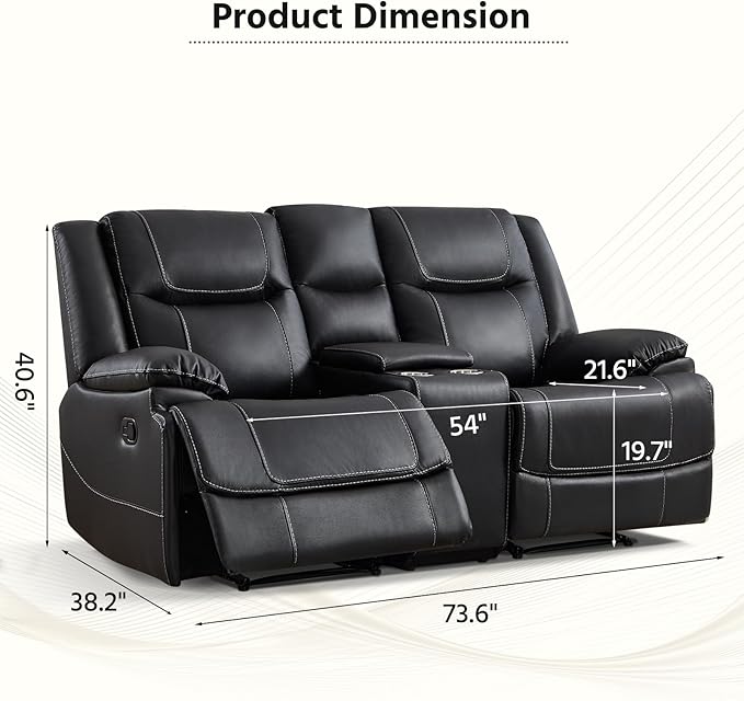 ANJ Premium Geniune Leather Manual Loveseat Recliner Sofa