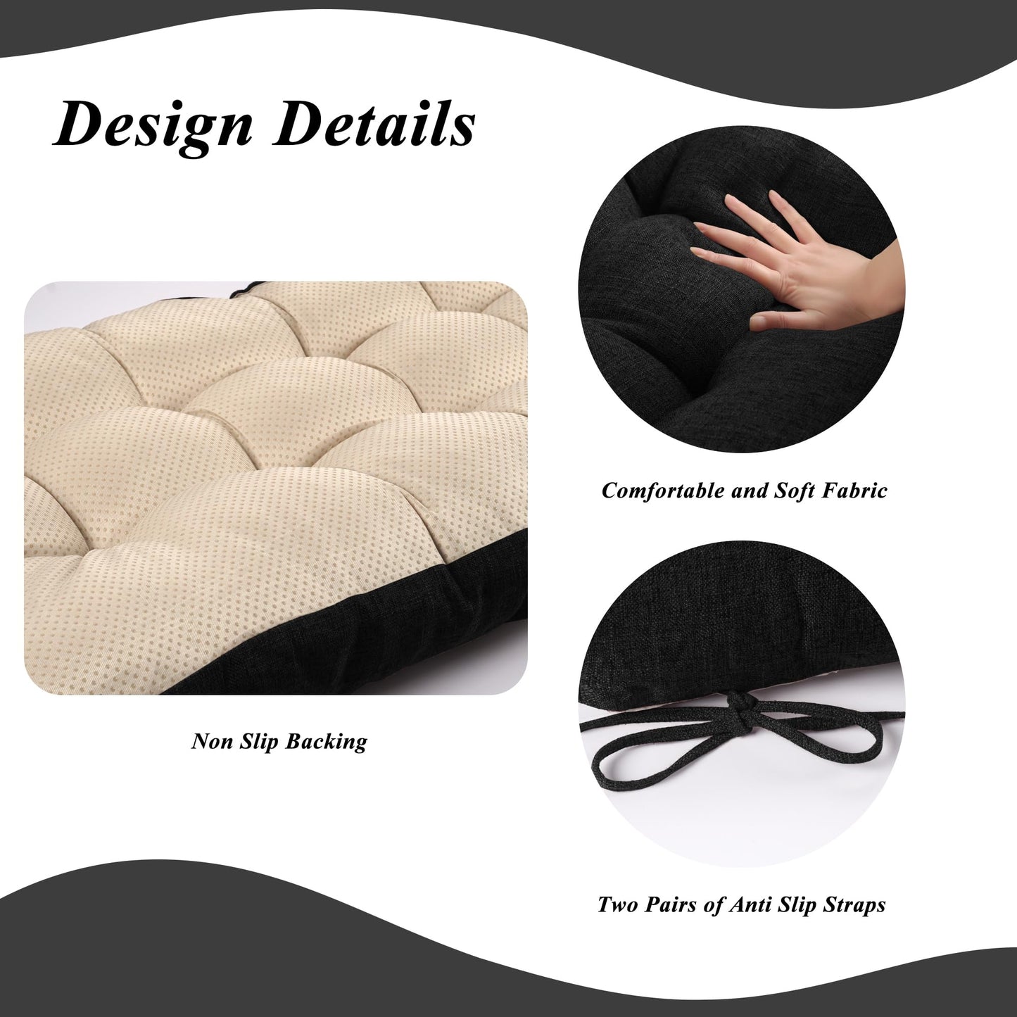 FlyGulls Bench Cushion for Indoor Furniture 48x19 inch Rectangle Bench Seat Cushion for Bay Window Entryway Bench Thick Textured Chair Cushion with Non-Slip Backing 1 Pack, Black
