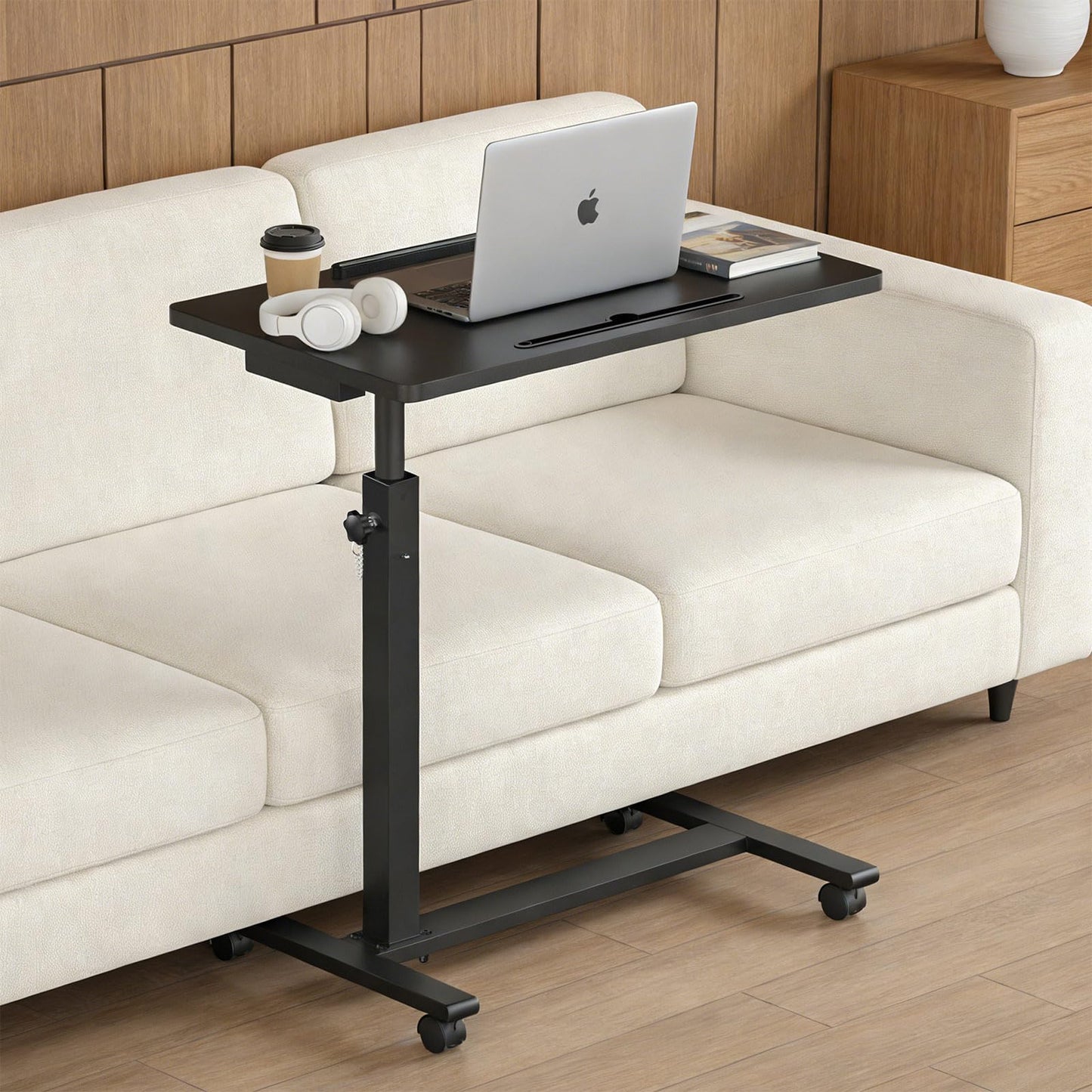 Eocnrhe Adjustable Overbed Bedside Table, Hospital Bed Table with Wheels, Portable Rolling Desk, Mobile Small Standing Desk, Rolling Laptop Stand, Computer Cart