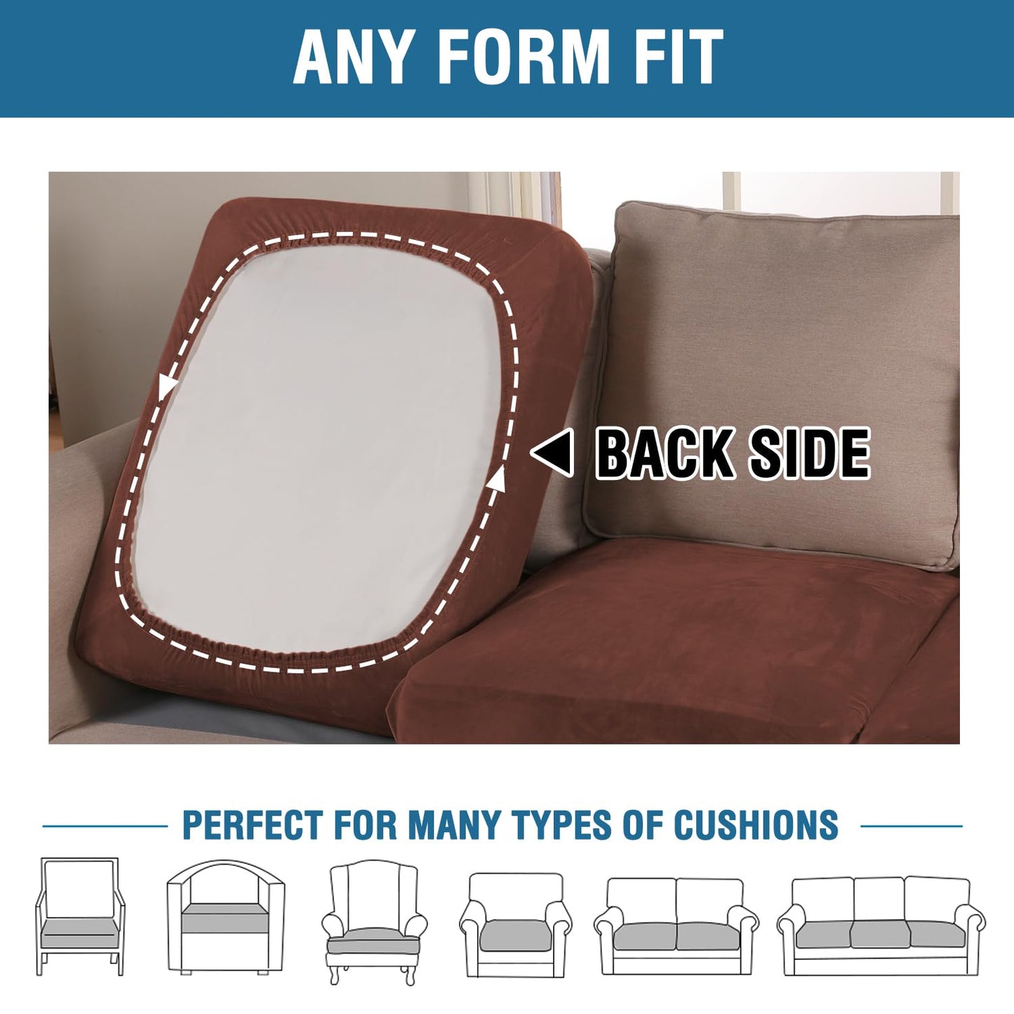 H.VERSAILTEX Velvet Stretch Couch Cushion Cover Plush Cushion Slipcover for Chair Loveseat Sofa Cushion Furniture Protector Seat Cushion Sofa Cover (3 Piece XL Sofa Cushion Covers, Burnt Brick)