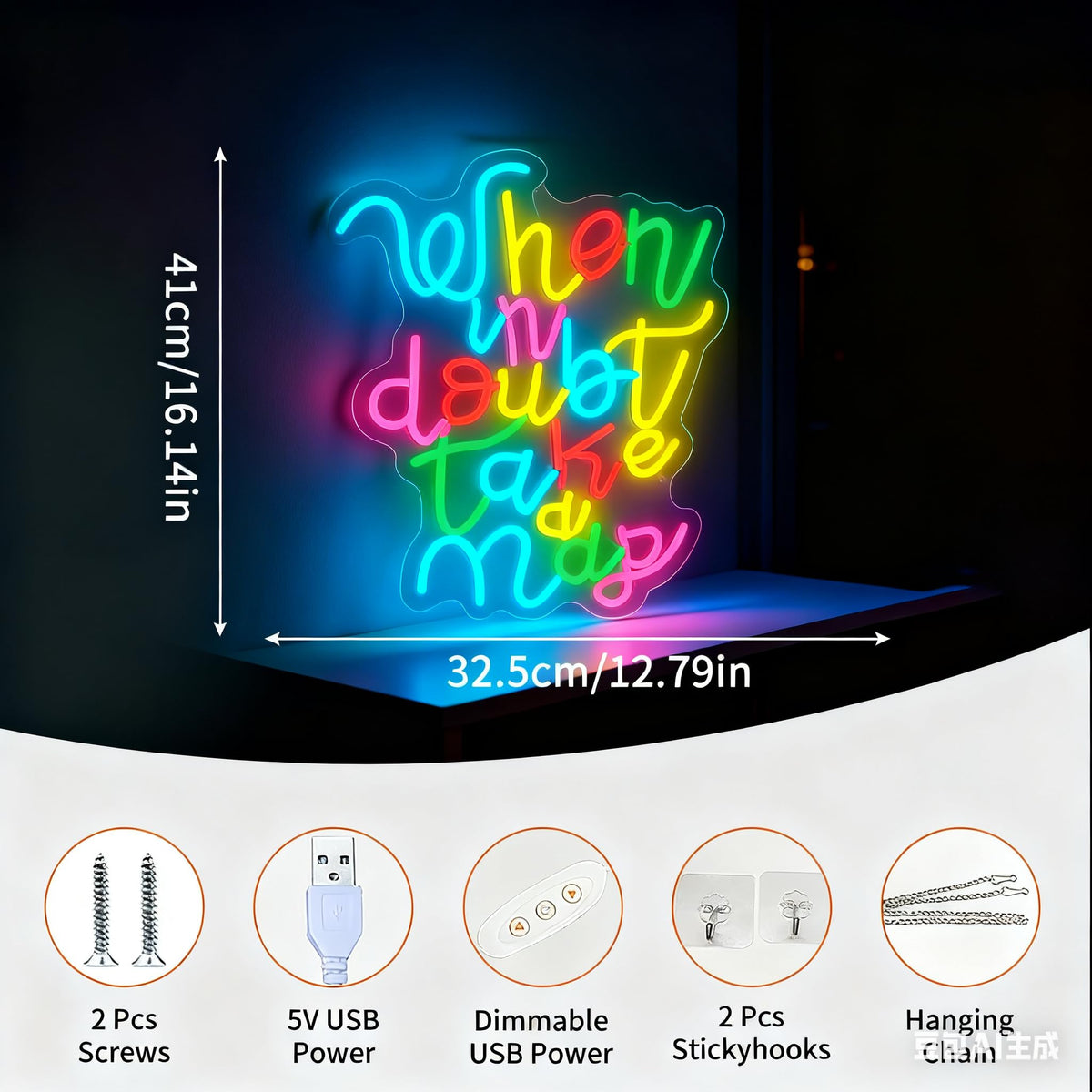 When in Doubt Take a Nap Neon Sign, LED Light Up Wall Decor, USB Powered Dimmable Neon Light, Home Bedroom Living Room Office Decoration, Motivational Quote Art Decor Gift for Teens Adults Friends