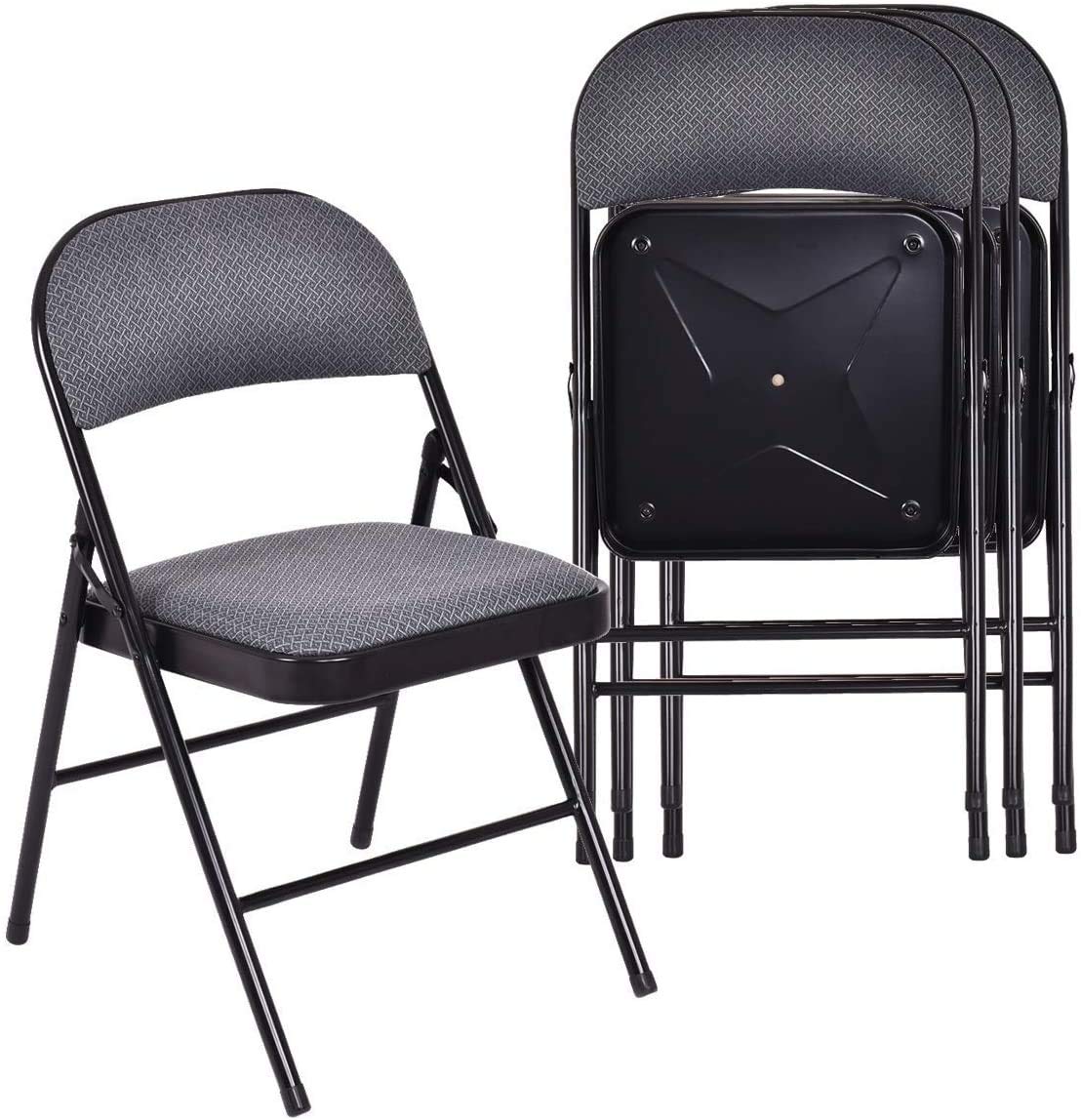 Giantex ReunionG 4 PCS Folding Chair, 4-Pack Portable Chairs with Upholstered Padded Seat and Back, Metal Frame Home Office Chairs (4 PCS)