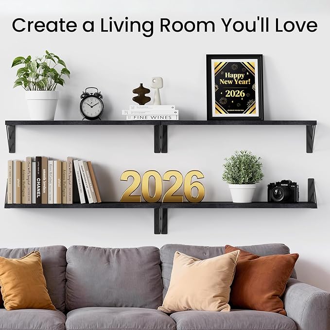 BAYKA Wall Mounted Floating Shelves, Wood Floating Wall Shelf