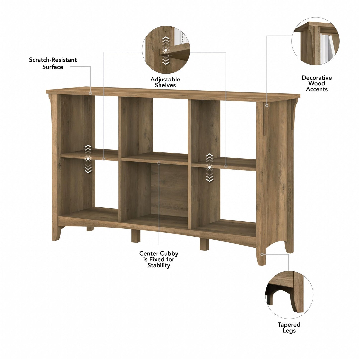 Bush Furniture Salinas 6 Cube Organizer in Reclaimed Pine, Office Storage Solution, Home Organizer with Open Shelving, Compact Unit for Books and Supplies