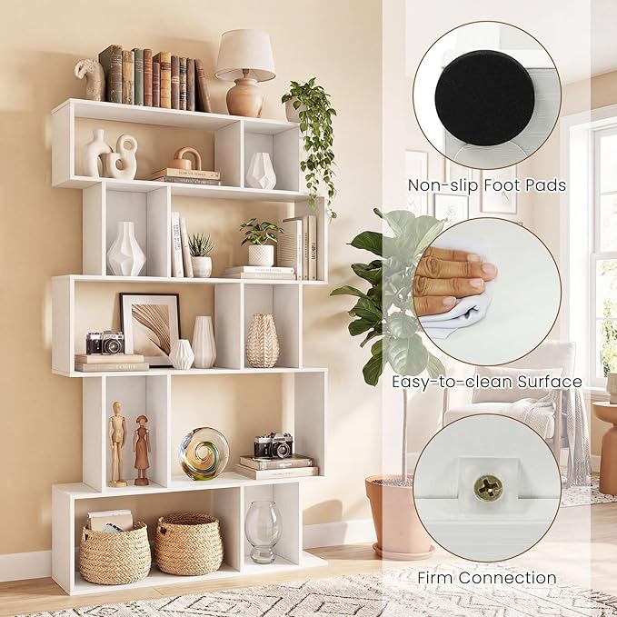 Giantex 5-Tier Bookshelf, 10-Cube White Geometric Bookcase