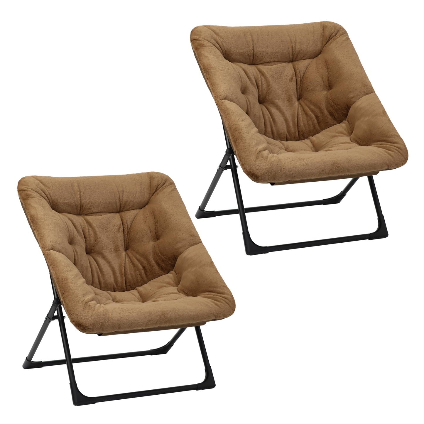Mordchil HF Comfy Saucer Chair for Adults, Set of 2, Soft Faux Fur Bedroom Chair, Accent Dorm Chairs, Flexible Living Room Reading Chairs, Oversized Folding Lounge Seat for Teens, X-Large, Brown