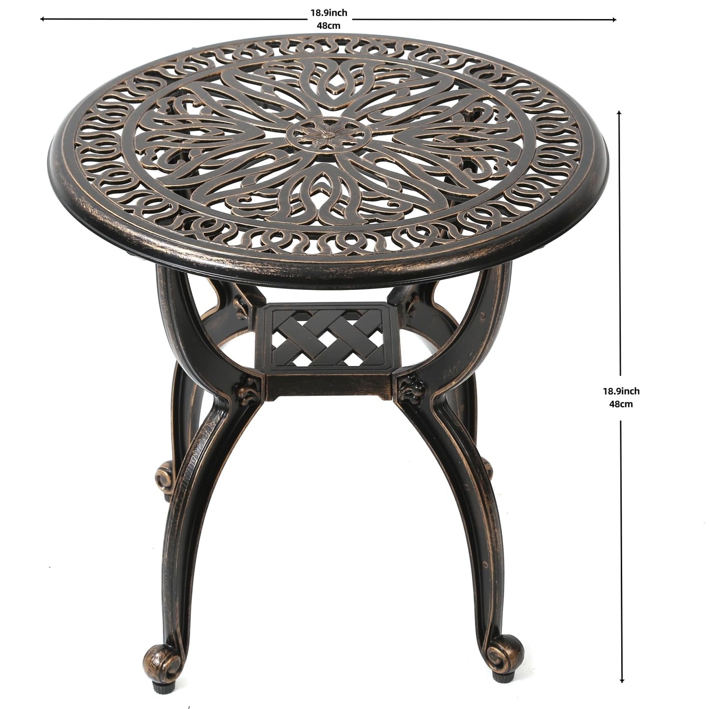 C/G patio casa C/G Cast Aluminum Side Table,Decorative Outdoor End Table, Ornate Floral Pattern (Round, Copper)