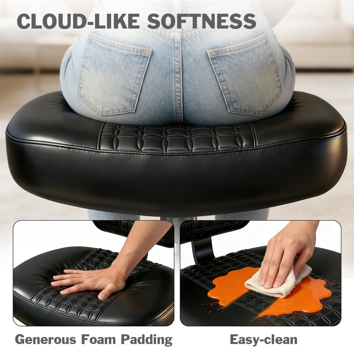 Ergonomic Cross Legged Office Chair with Footrest, 360° Swivel Height Adjustable PU Criss Cross Chair, Wide Seat & Back Support for Home Office, ADHD, Black