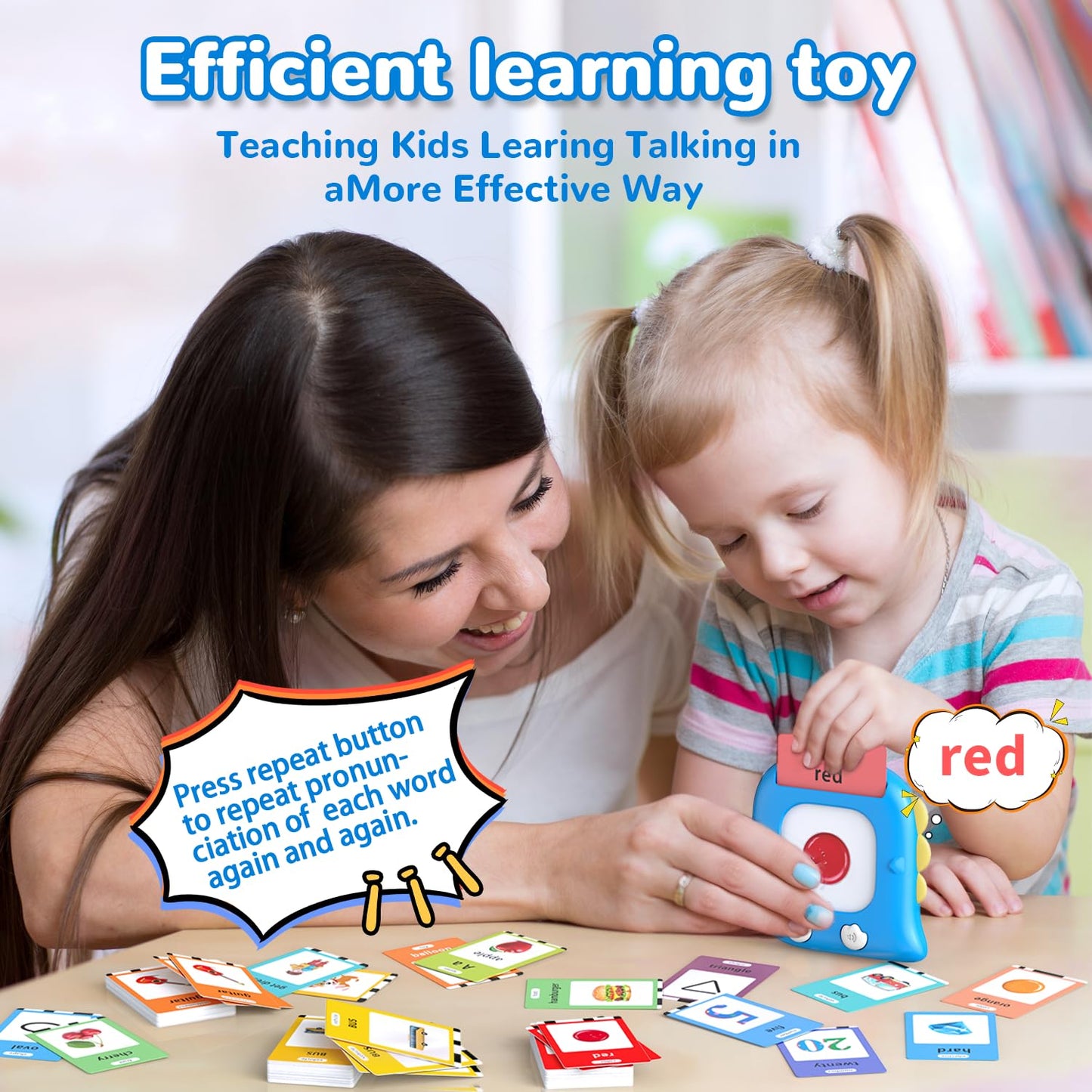 Kidzdo Talking Flash Cards with 560 Sight Word, Christmas Birthday Gifts for 2 3 4 5 6 Year Old Boys Girls, Montessori Pocket Speech Language Therapy Toys, Portable Toddlers Toys for Ages 2-6, Blue