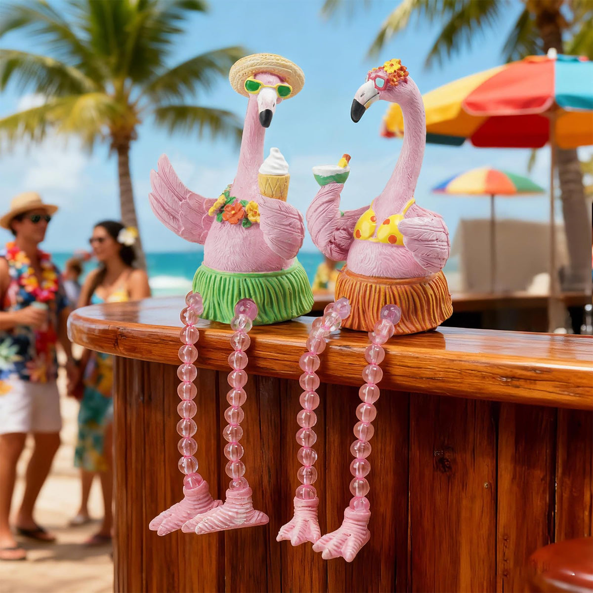 DiliComing Flamingo Decor Pink Gifts Statue - 2 Pcs Resin Collectible Figurine for Summer Tropical Home Decor Valentine Bathroom Yard Party Decorations 7.5 Inches Shelf Sitter with Dangling Legs