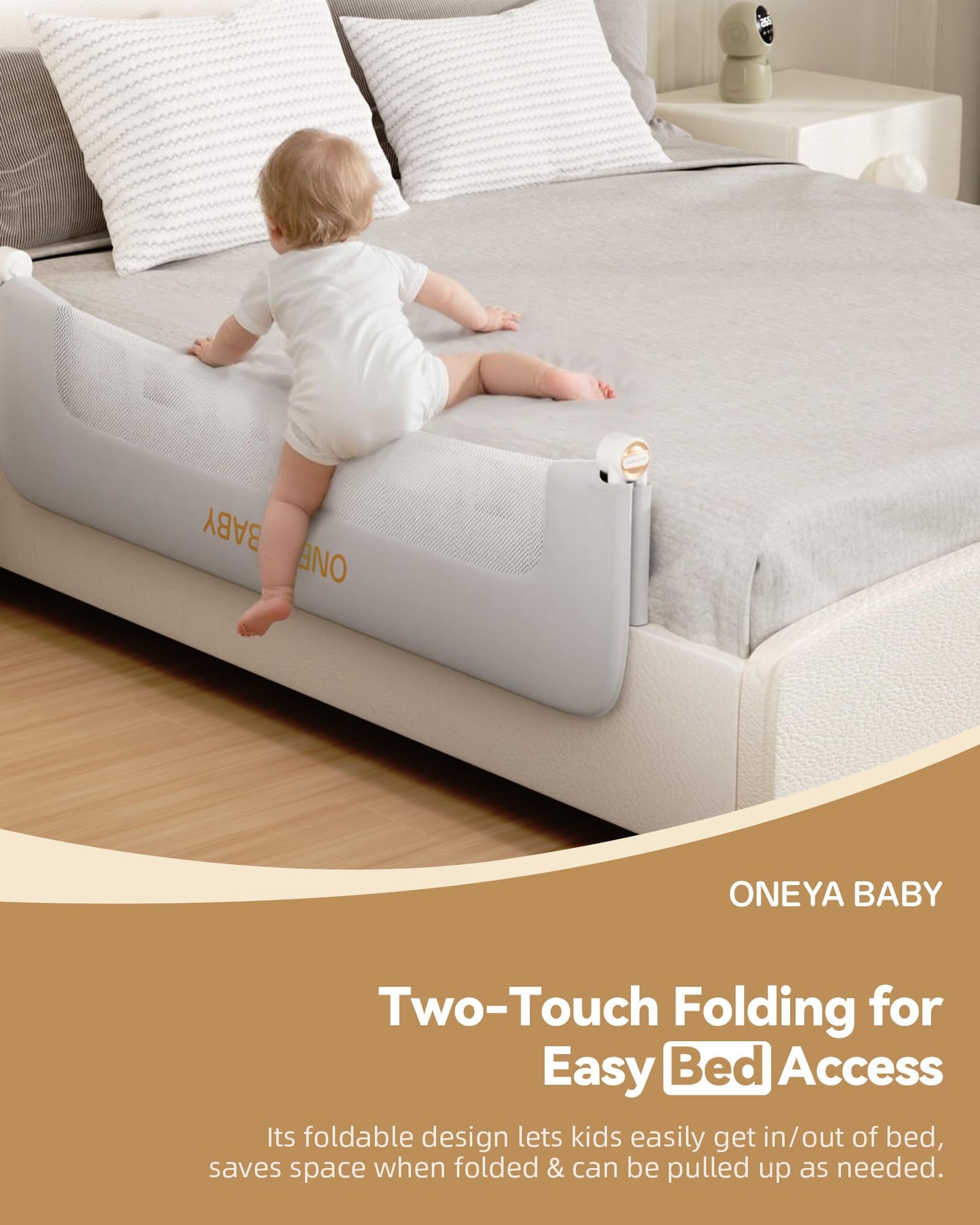 Baby Bed Rail Guard, 59in Thickened Toddler Bed Rail for Toddlers, Extral Tall Swing Down Kids Child Safety Side Railing Guards/Rails for Twin, Full, Queen, King Bunk Size Bed, White/Grey, 27”H