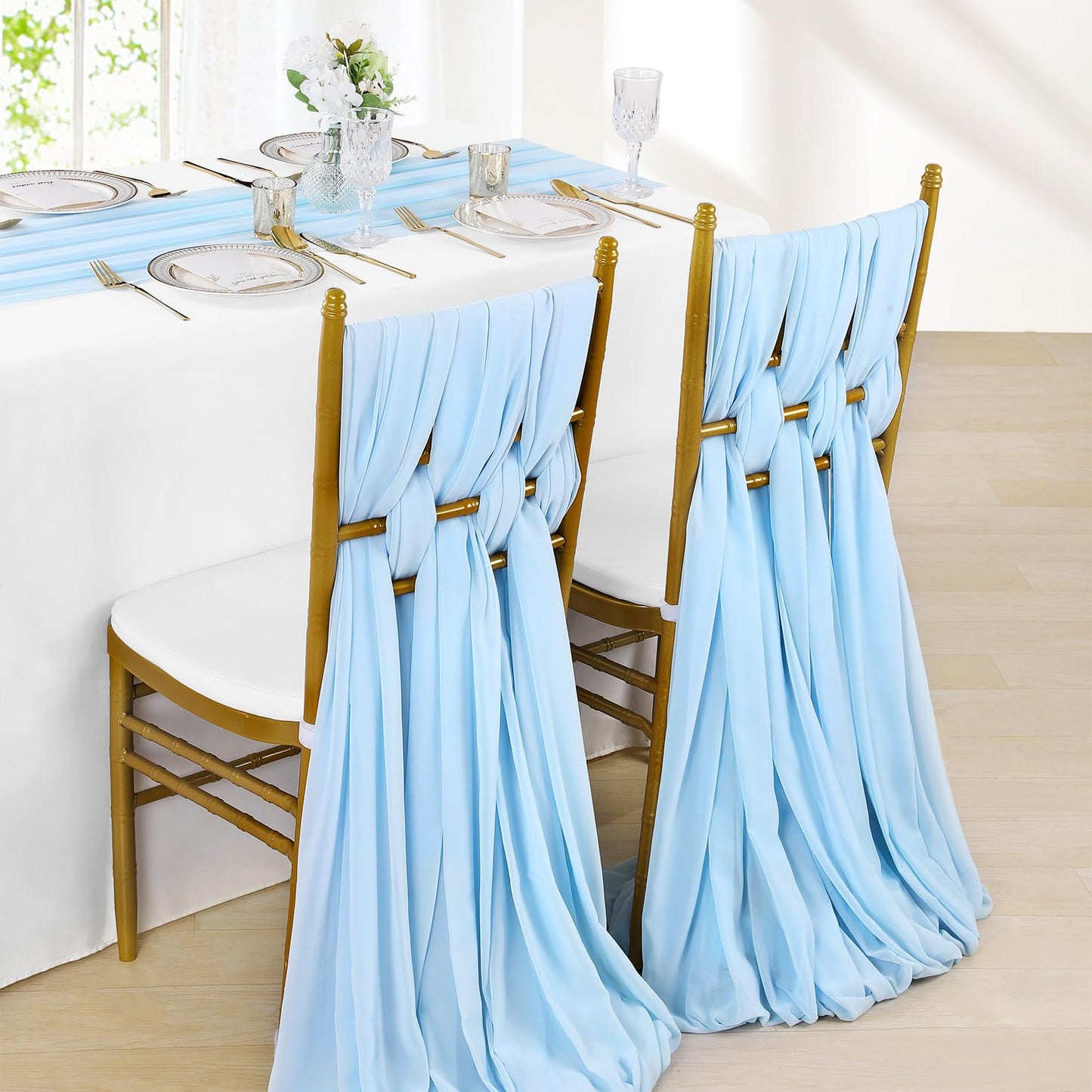 Chiffon Table Runner 10 Pieces 27x120 Inches Blue Soft Sheer Table Runners for Elegant Party Buffet Table Decoration
