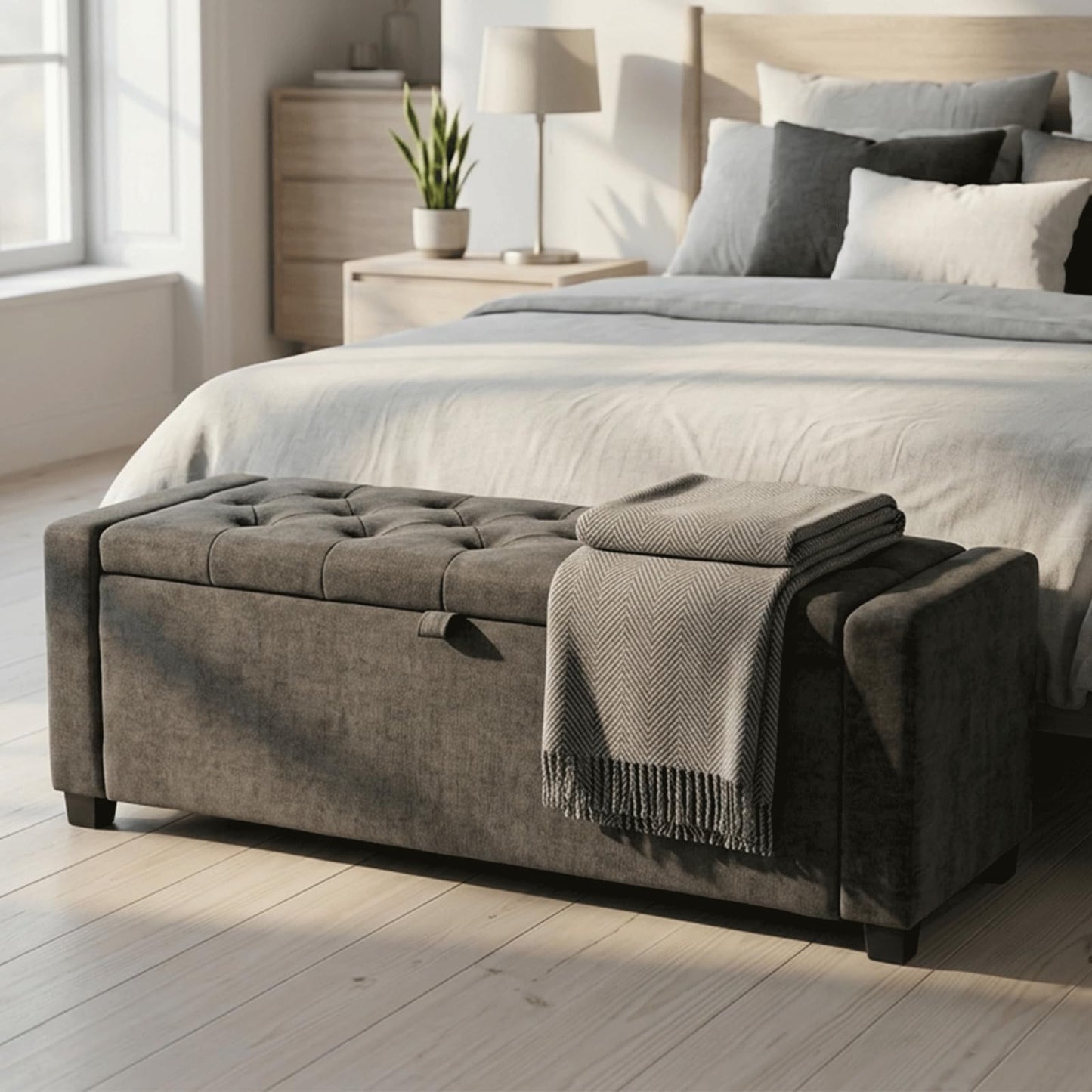 2BYF 47" White Ottoman Bench, Comfort Bed End Storage Bench for Living Room