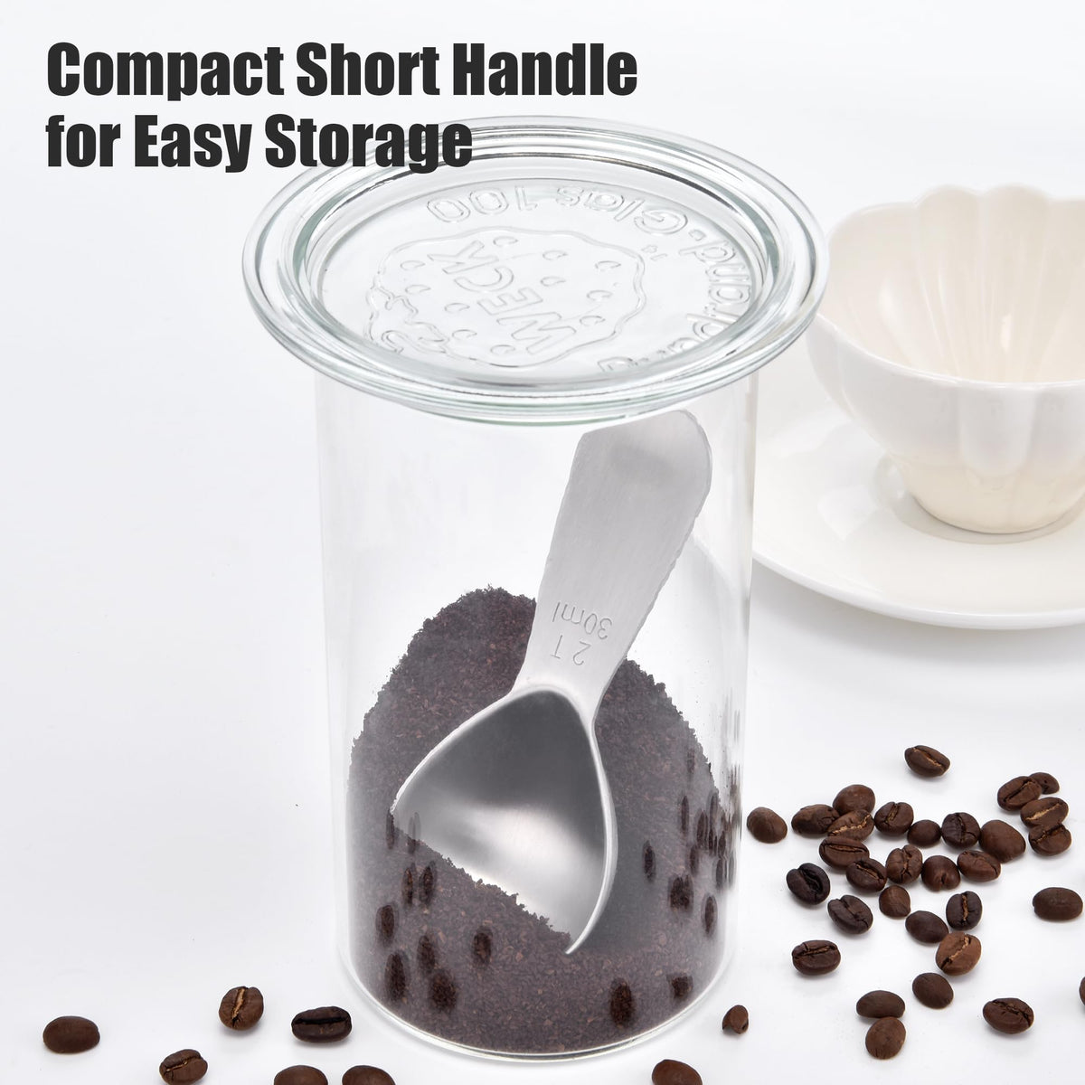 Doosu 2 Tablespoon Coffee Scoop - 18/8 Stainless Steel Heavy Duty Measuring Spoon with Short Handle, Food Grade Metal Tbsp Scoop for Ground Coffee Beans Tea Sugar Powder (30ml)