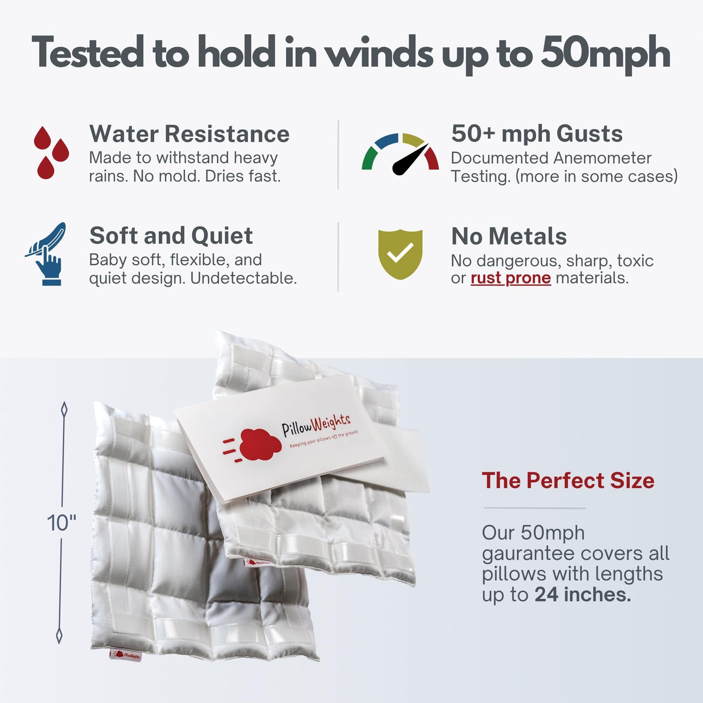 PillowWeights Outdoor Pillow Weights for Patio Cushions - Invisible Weighted Inserts Keep Pillows from Blowing Away - Wind Tested to 50mph - Patio, Deck, Yacht, Balcony, Rooftop - 4 Pack