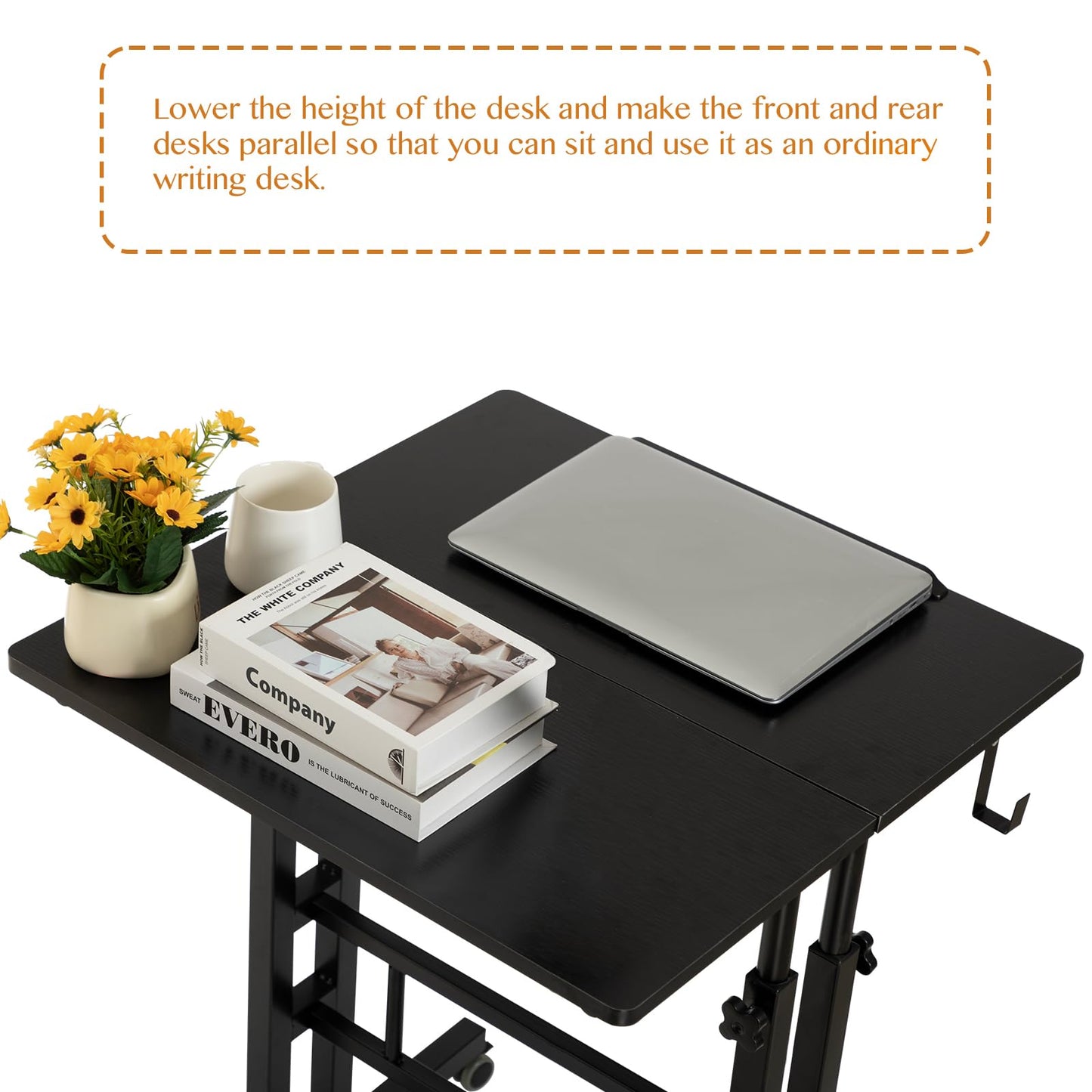 SIDUCAL Mobile Standing Desk, Portable Stand Up, Small Adjustable Converter with Wheels Home Office Workstation, Rolling Desk Laptop Cart for Standing or Sitting, Black