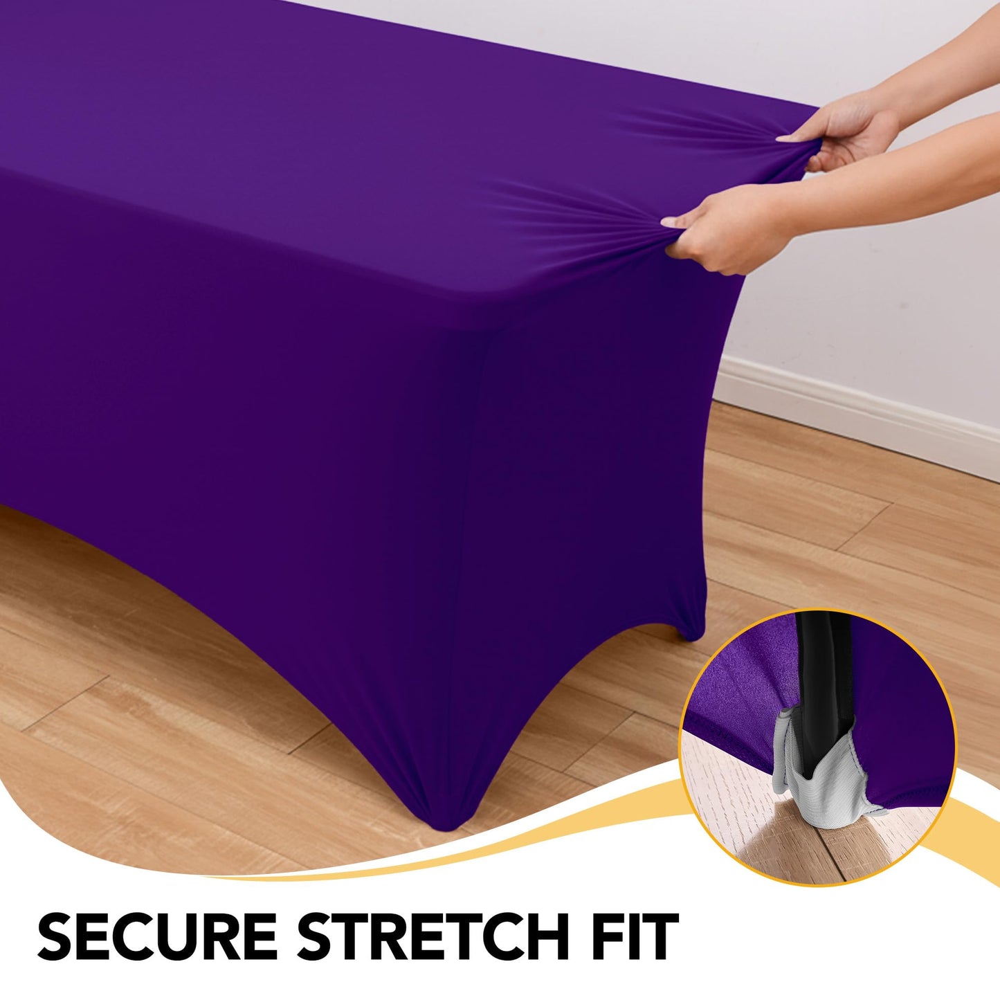 Dailyset 6-Pack Premium Purple Spandex Tablecloths for 6ft Rectangle Tables, Stain & Wrinkle-Resistant, Washable Stretch Polyester Fitted Table Cover for Weddings, Banquets, Trade Shows Events