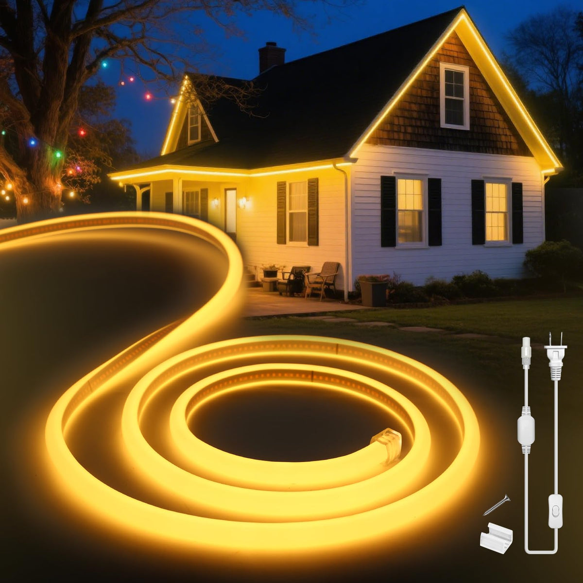 VOEWT LED Neon Lights Warm White 3000K,98.4ft 110-120V LED Strip Lights,Flexible Outdoor Waterproof Neon Rope Lights for Bedroom,Cabinet,Kitchen,Living Room,Mirror,Halloween Decor