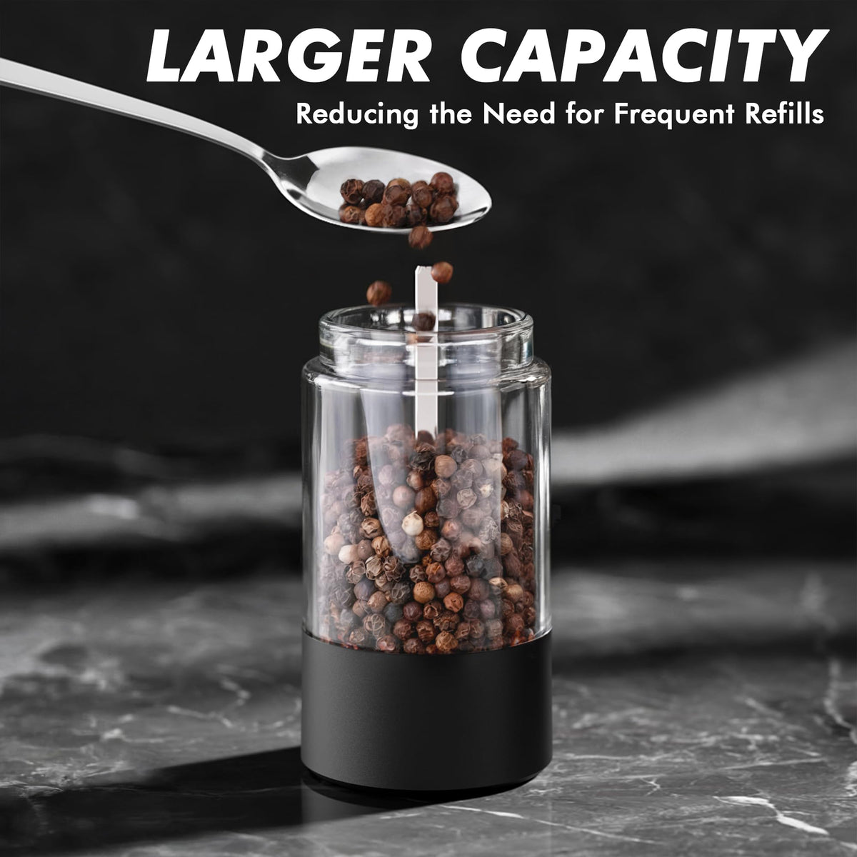 Electric Salt and Pepper Grinder Set, USB Rechargeable Automatic Pepper Mills and Salt Grinders with LED Light, Large 100ml Capacity, Adjustable Coarseness, One-Hand Operation, Stable Base