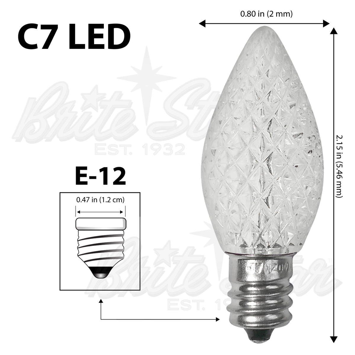 Brite Star 100 Lt Faceted C7 LED Lights, Pure White, Green Wire