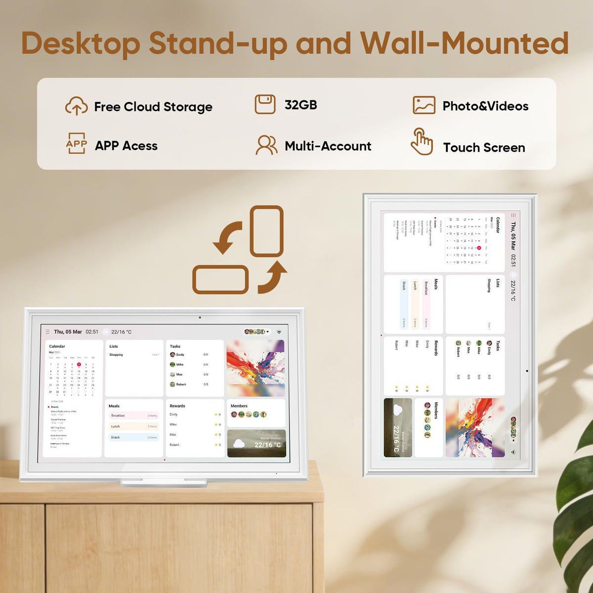 aiprotablet 15.6-inch Digital Calendar Chore Chart, Electronic Wall Planner Smart Calendar Touchscreen for Family Schedules, Meal Planner, Task Rewards, Picture Frame, Wall & Desk Mountable, Great for Organizing Your 2026 Calendar