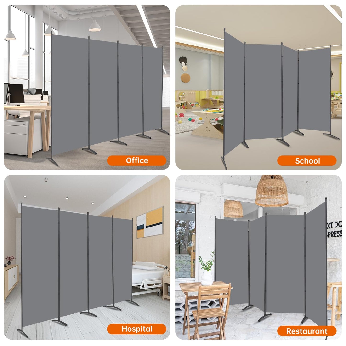 Room Divider 6FT Folding Privacy Screens, 4 Panel Partition Room Dividers w/Freestanding Design, Portable Wall Divider for Room Separtation, Fabric Screen Panel for Home Office Bedroom Dorm