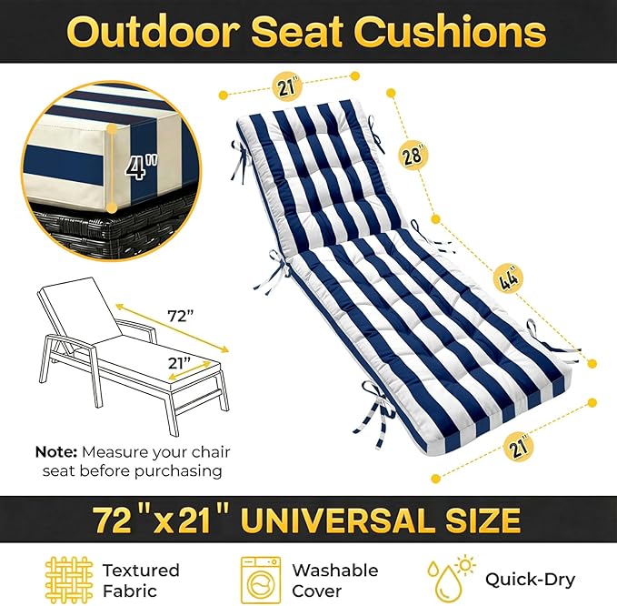 Folding Chaise Lounge Cushion Quick Dry