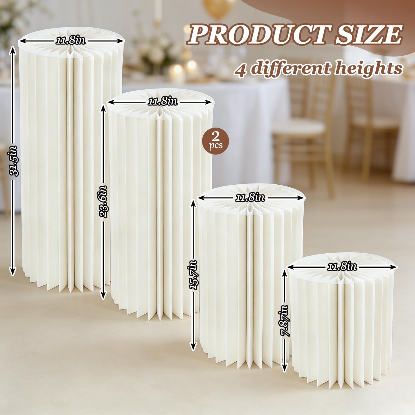 JarThenaAMCS 5 Pcs Portable White Cylinder Stand for Party Round Tall Cake Pedestal Stands with Acrylic Plates Foldable Cardboard Column Tables for Anniversary Birthday Baby Shower Wedding Decor