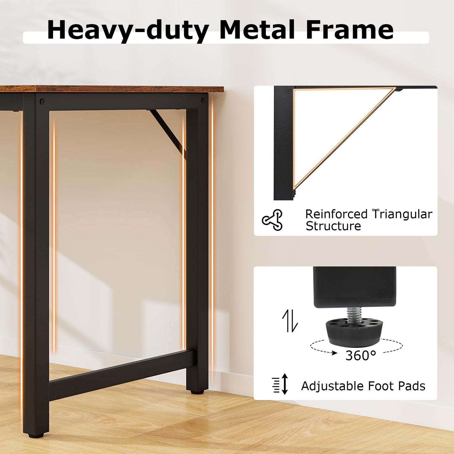 Tangkula 63 Inch Large Home Office Computer Desk, Study Writing Desk with Heavy Duty Metal Frame, Spacious Conference Desk, Industrial Computer Table Workstation
