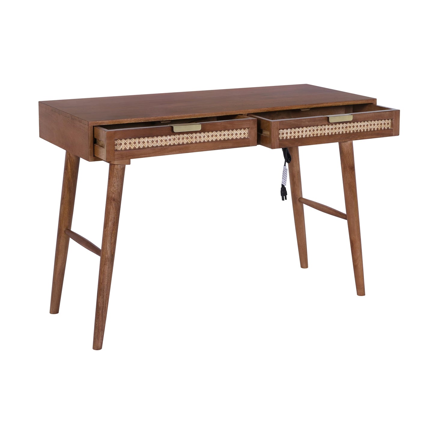 Casartis Living Ella Cane Solid Wood Desk w/Built-in-Outlet (Walnut)