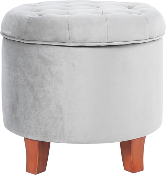 Homepop Home Decor | Upholstered Round Velvet Tufted Foot Rest Ottoman | Ottoman