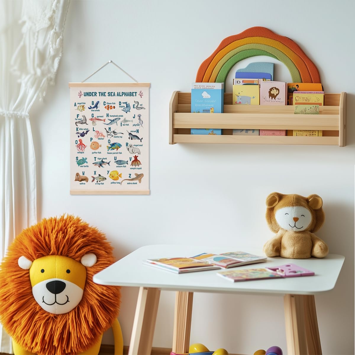 Number Chart Alphabet Poster Hanger, ABC Chart Wall Decor, Toddler Learning Posters, Educational Posters Homeschool Supplies, Sea Animals Wall Art Wall Hanging Banner Living Room Nursery Decor