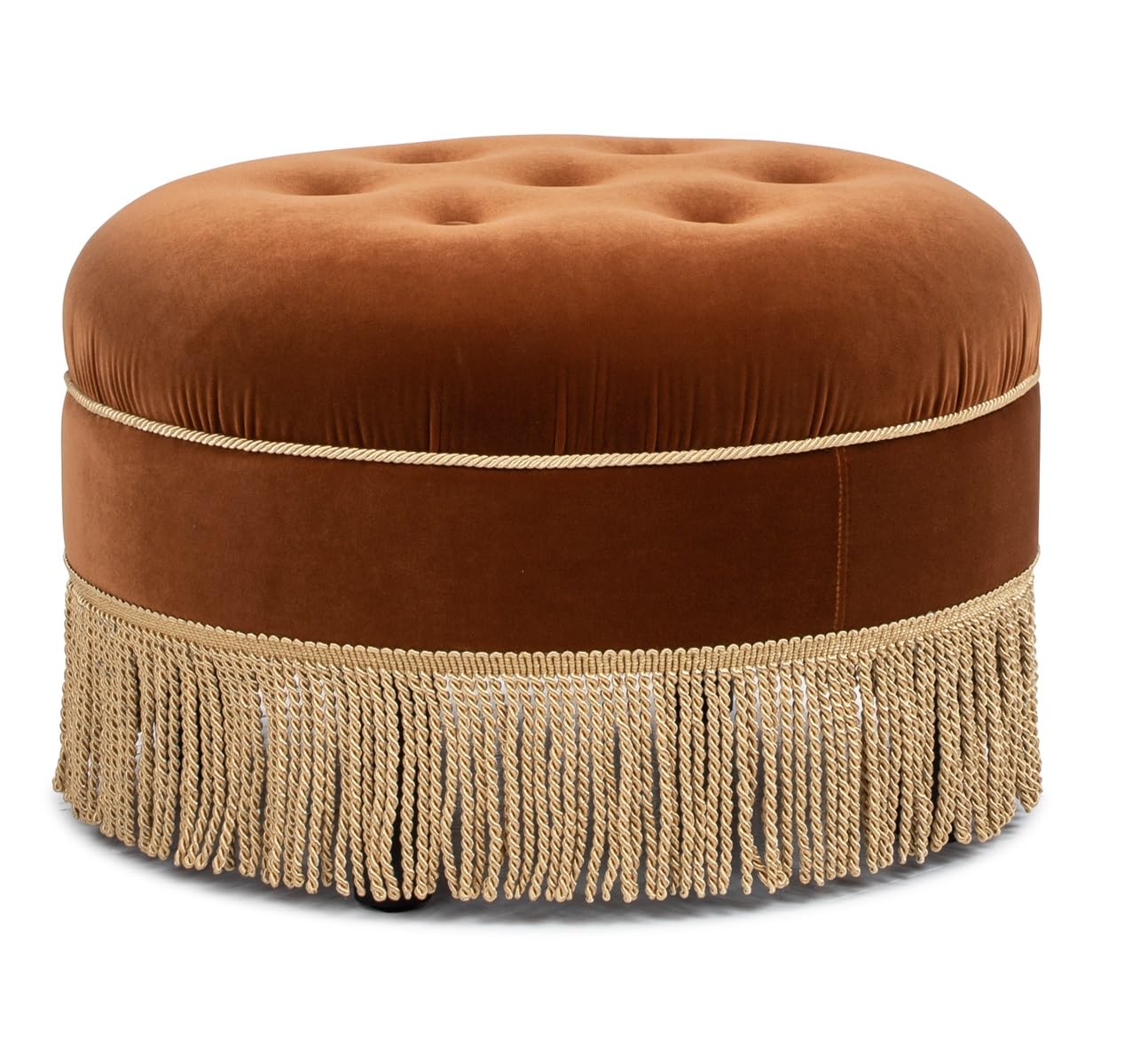 Jennifer Taylor Home Yolanda 24" Round Upholstered Accent Ottoman, Burnt Orange Performance Velvet