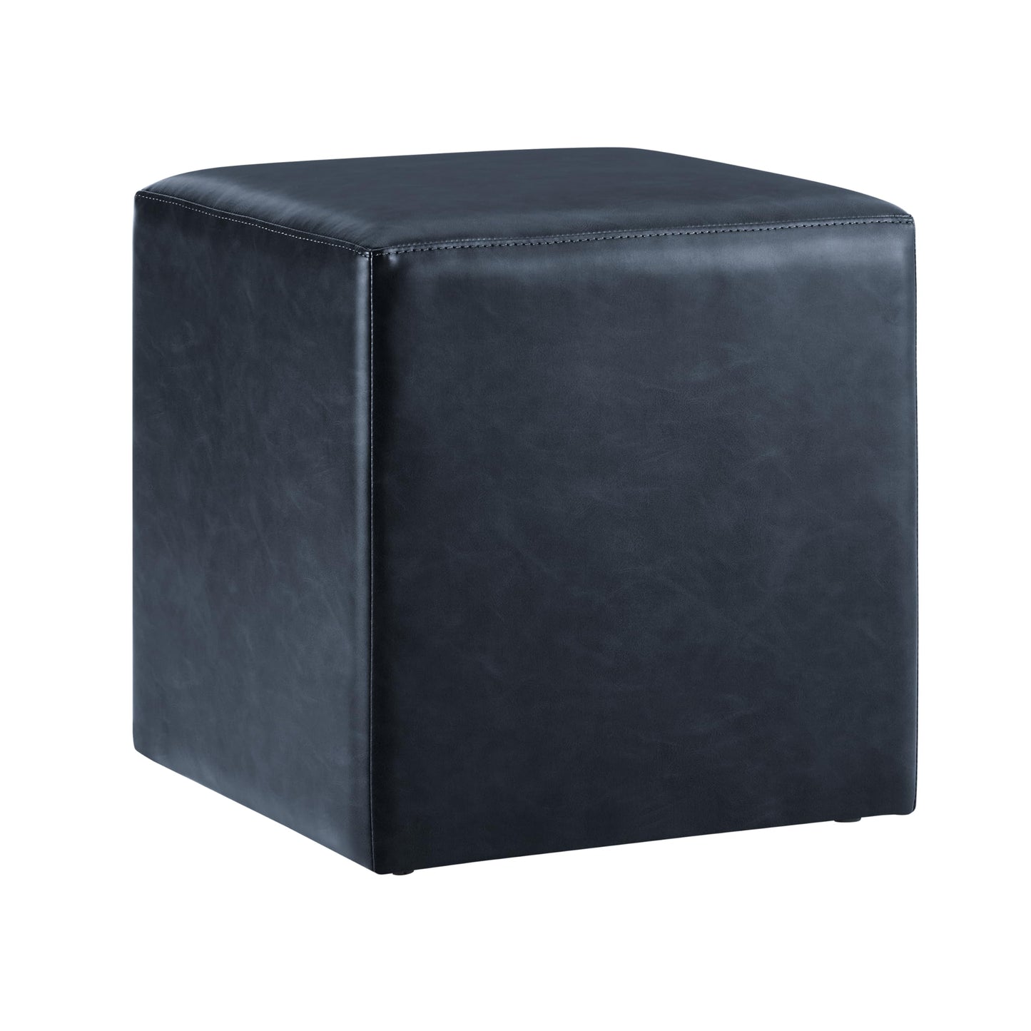 Studio Living® 18” Warren Ottoman Square Faux Leather Bench, Stationary Ottomans, Backless Chair, Footrest for Living Room, Footstool Office, Bedroom, Padded Seat, Navy Blue