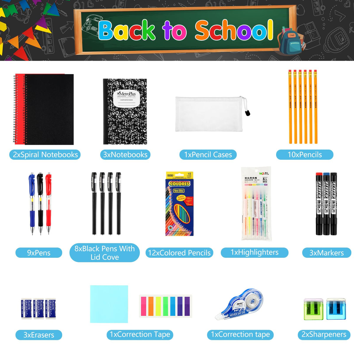 Gilprop 81 Pcs School Supply Kit with Backpack Back to School Supplies Bundle Bulk School Essentials for Elementary Middle High School Students Includes Folders Notebooks Pencils and More(Blue)