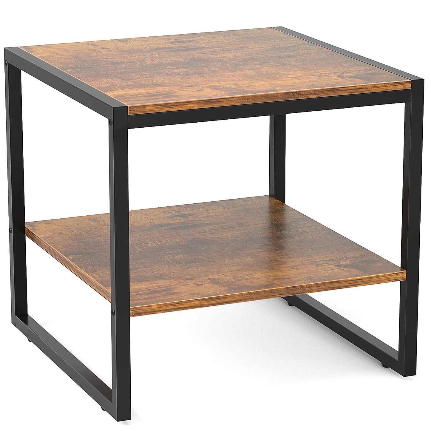 Homieasy End Table, 20 Inch Square End Table, Mini Fridge Stand with 2-Tier Storage Shelves, Industrial Wood Side Table Small Table Stand for Living Room, Bedroom, Office, Rustic Brown