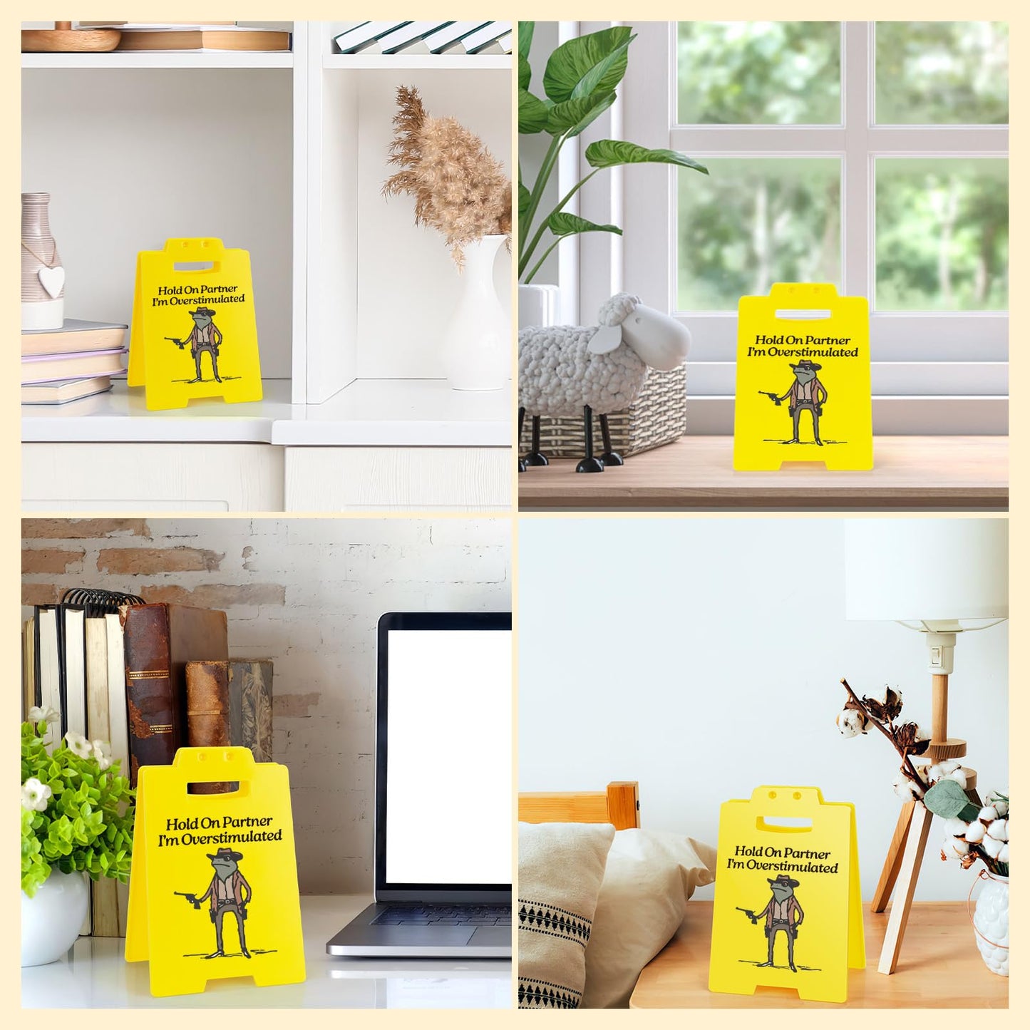 Hold On Partner I'm Overstimulated Humorous Desk Sign - Stress Relief Gifts for Colleagues, Funny Office Decor for Coworkers and Friends